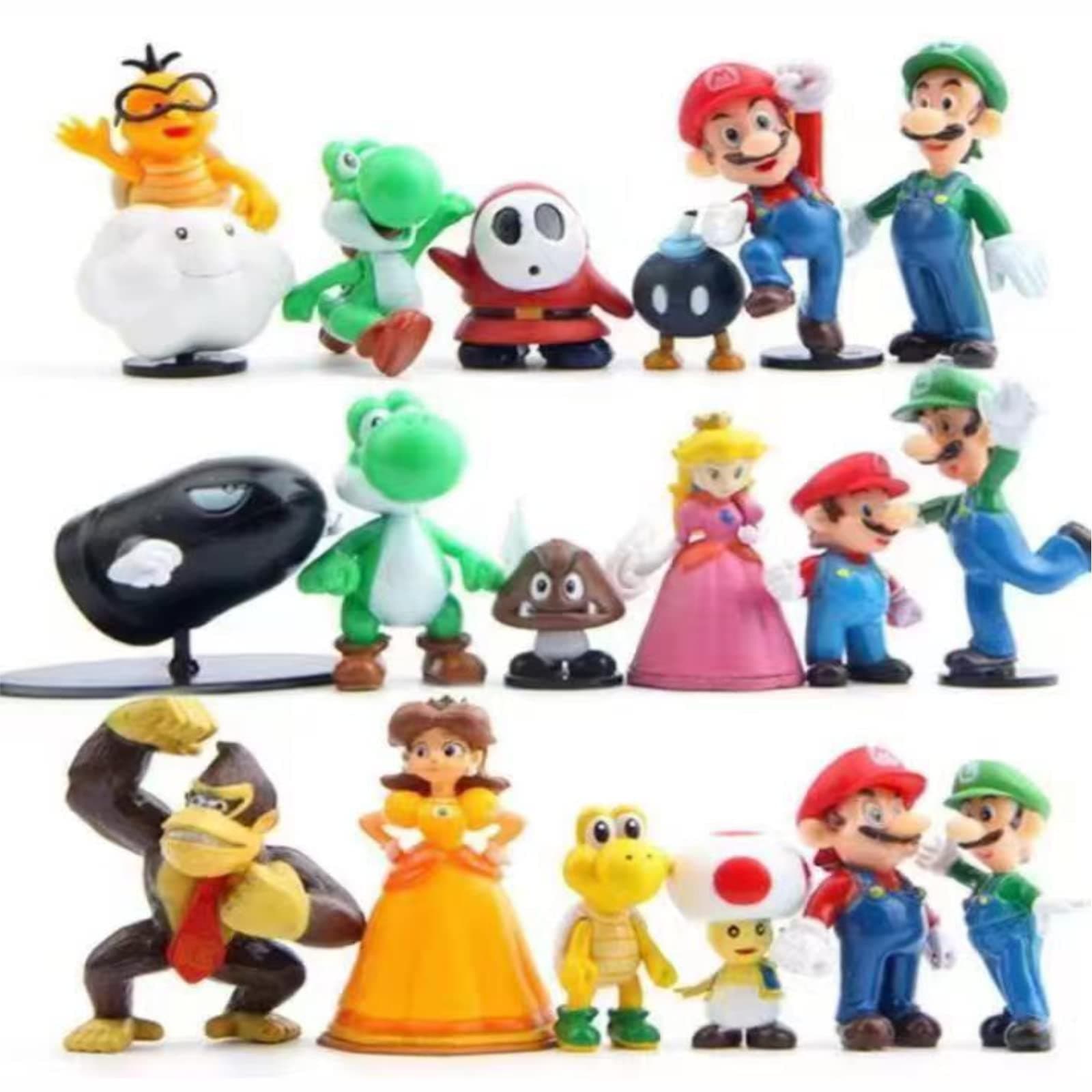 JAHNEH 18 Pcs/Set Mario Bros Super Mary Princess, Turtle, Mushroom, Orangutan, Super Mary Action Figures, 2"