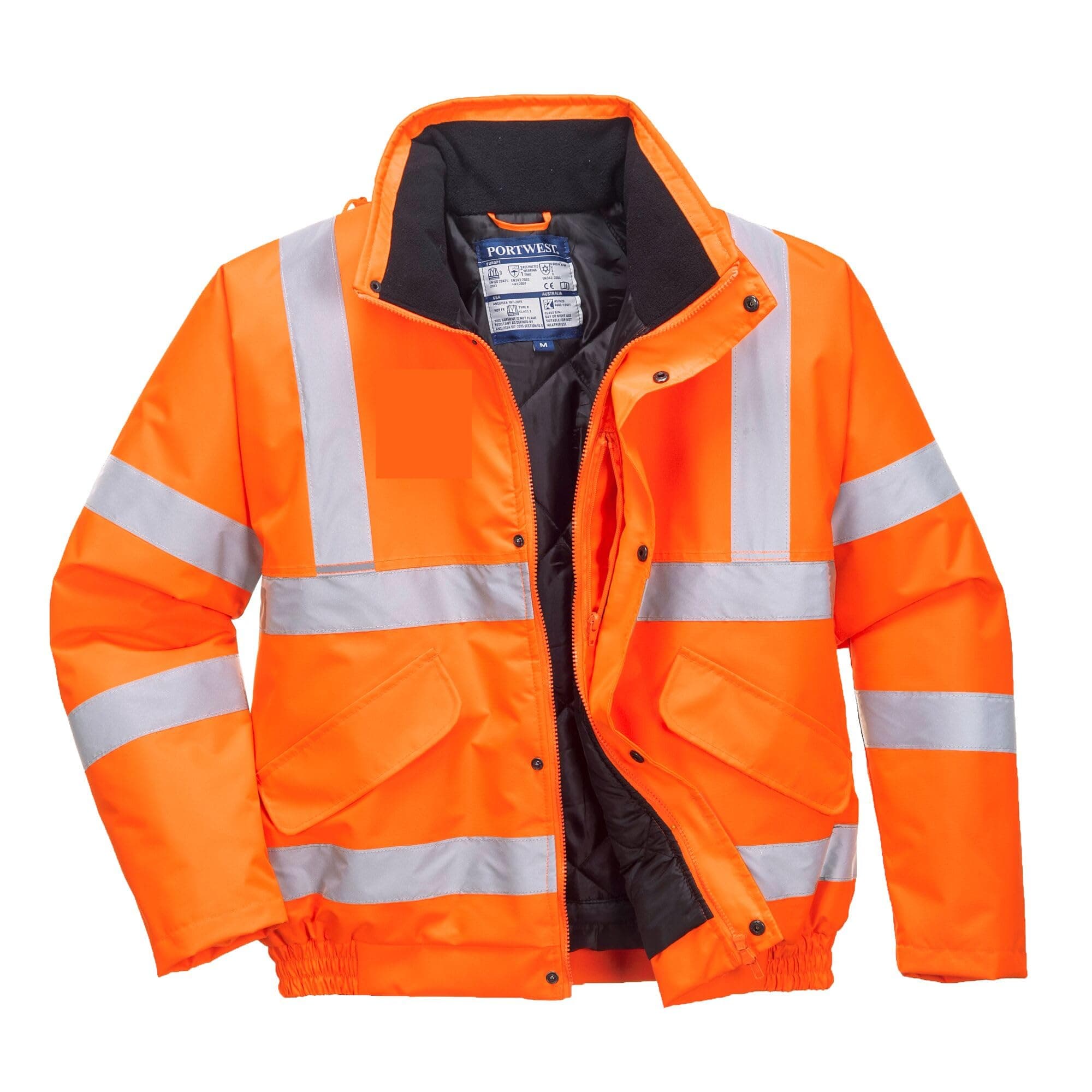 Portwest RT32 Hi-Vis Winter Bomber Jacket Waterproof Cold Protection EN342 Certified Reflective Tape Texpel Eco Fabric Multiple Pockets Detachable Hood, Orange, XL