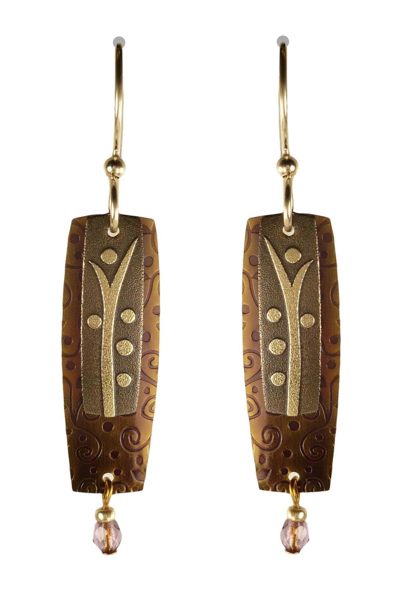 Patterned Copper Rectangle Drop Earrings 3770-12
