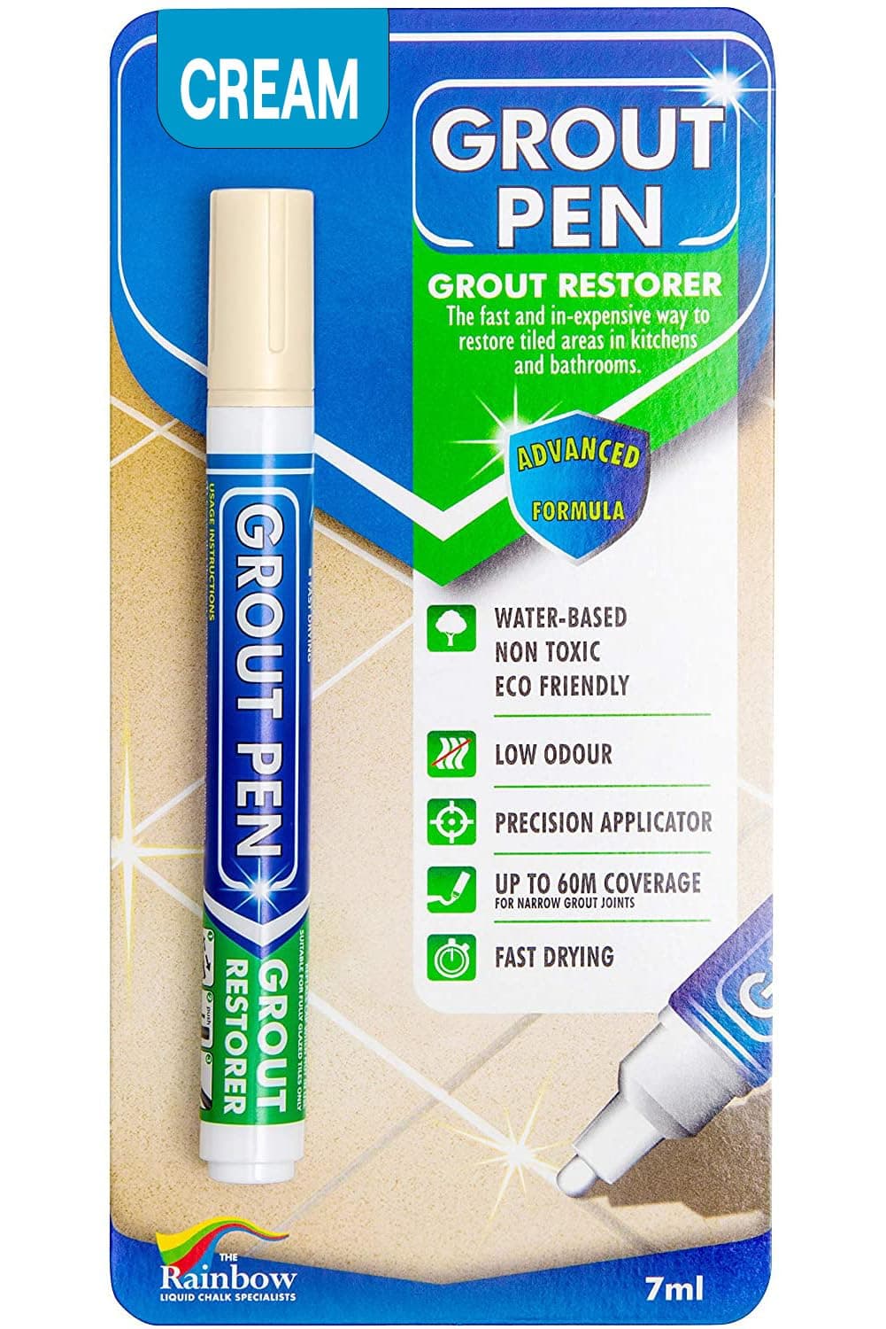 Grout Pen Cream Tile Paint Marker: Waterproof Grout Paint Pen, Tile Grout Colorant and Sealer Pen for Bathroom, Shower, Kitchen, More - Cream, Narrow 5mm Tip (7mL)