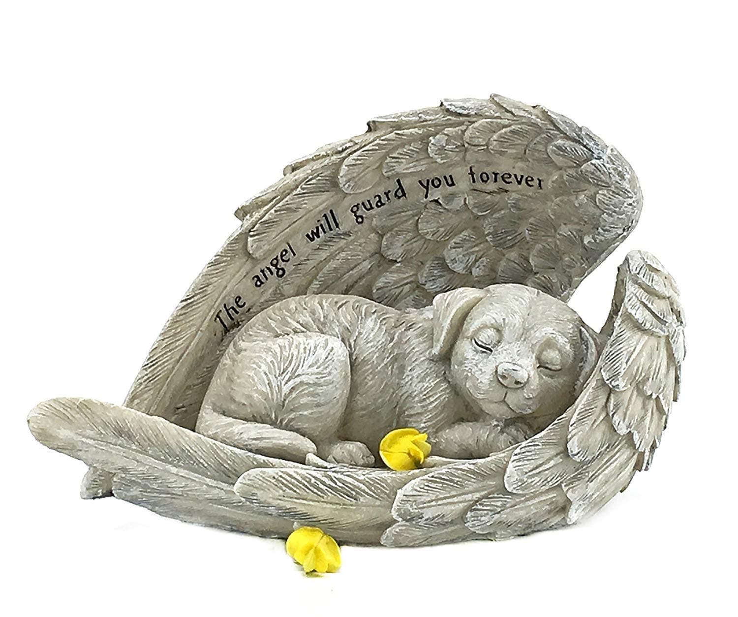 Bellaa 22885 Dog Garden Statue Angel Pet Sculptures Pet Figurine Memorial Grave Marker Tribute Stone Finish Gifts Lawn Yard