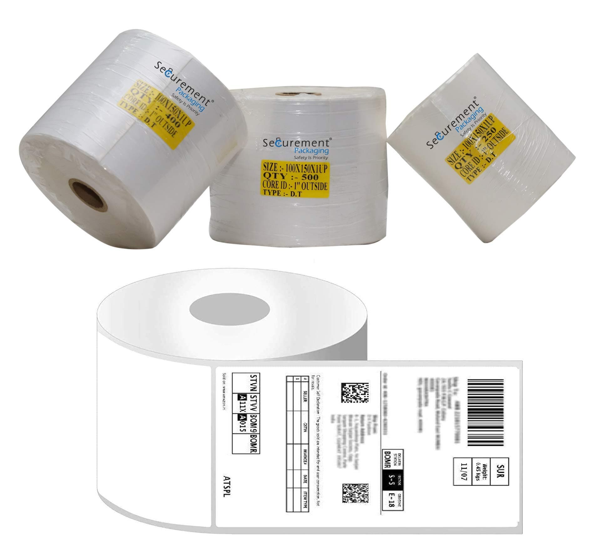 SECUREMENT® Direct Thermal Shipping Label Rolls Address Stickers for Ecommerce Shipment and Sellerflex (4"x6" inch) - 100mm x 150 mm (400 Labels Roll, 1 Roll)