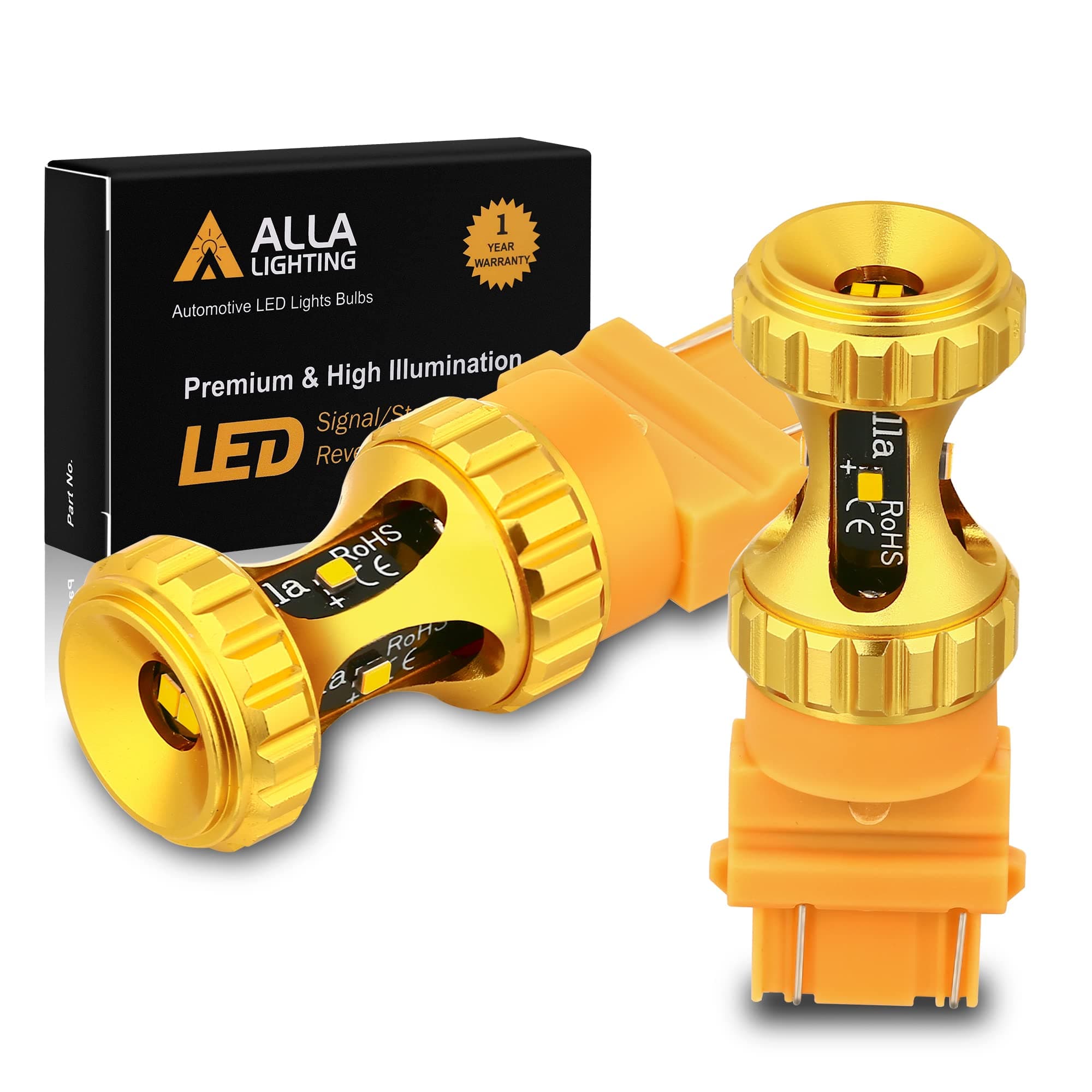 Alla Lighting T25 3156 3157 LED Amber Yellow Bulbs, Super Bright Directional Blinker Lamps Replacement 3757, 4757, 3457 4157-N-A-K 3000lms Turn Signal Lights