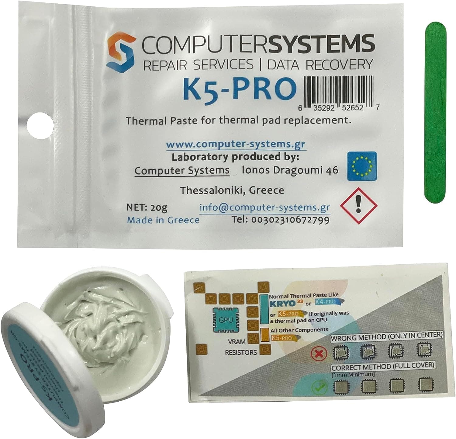 COMPUTERSYSTEMS REPAIR SERVICES DATA RECOVERY CS Labs K5-PRO viscous thermal paste for thermal pad 20g compatible with iPhone, Apple iMac, Sony PS4 & PS3, XBOX, Acer Aspire etc