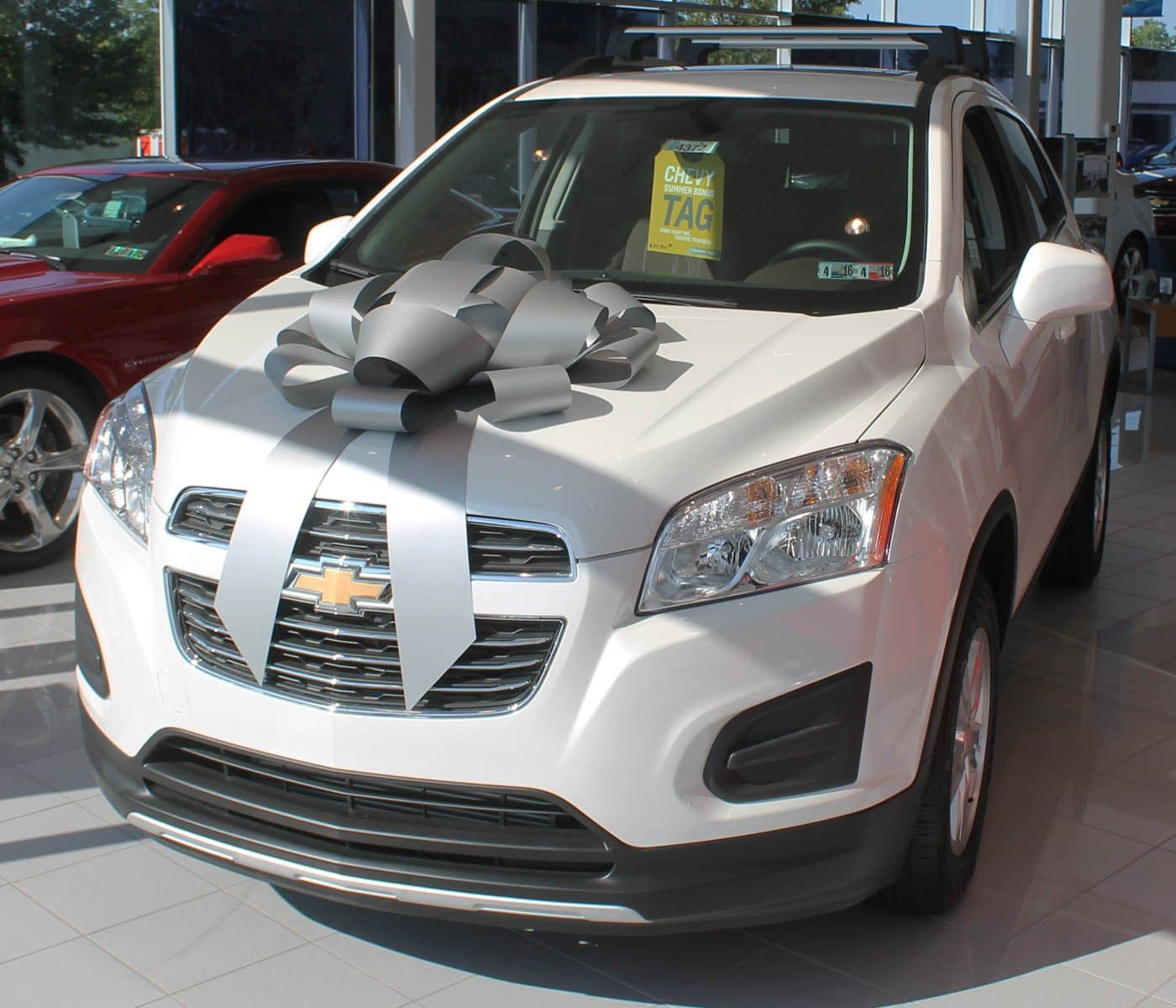 30" Big Suction Cup Car Bow - Made in USA (Silver)