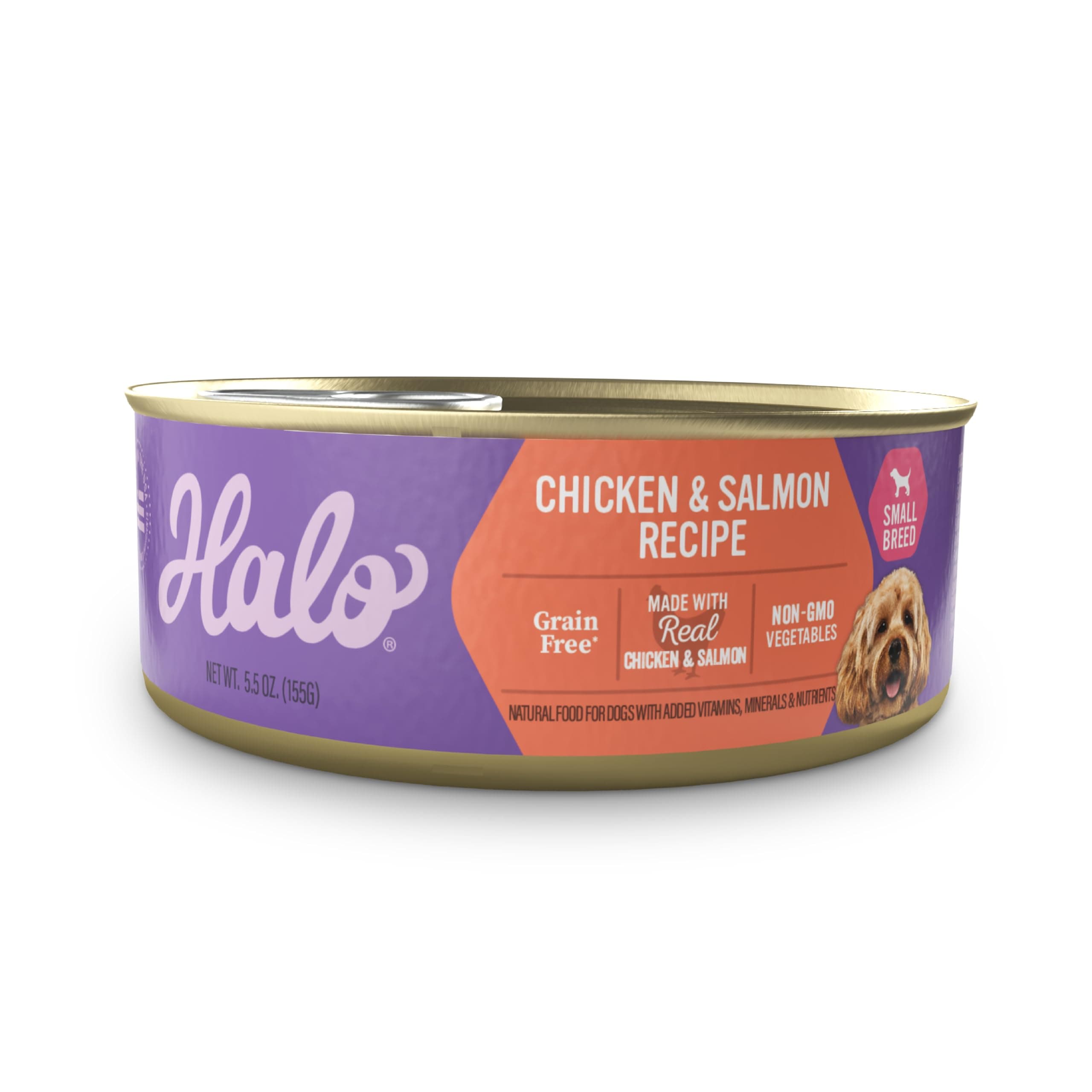 Halo Small Breed Wet Dog Food, Chicken & Salmon Recipe, Grain Free Real Meat Canned Dog Food, Meal or Topper, 5.5 Oz Can (Pack of 12)