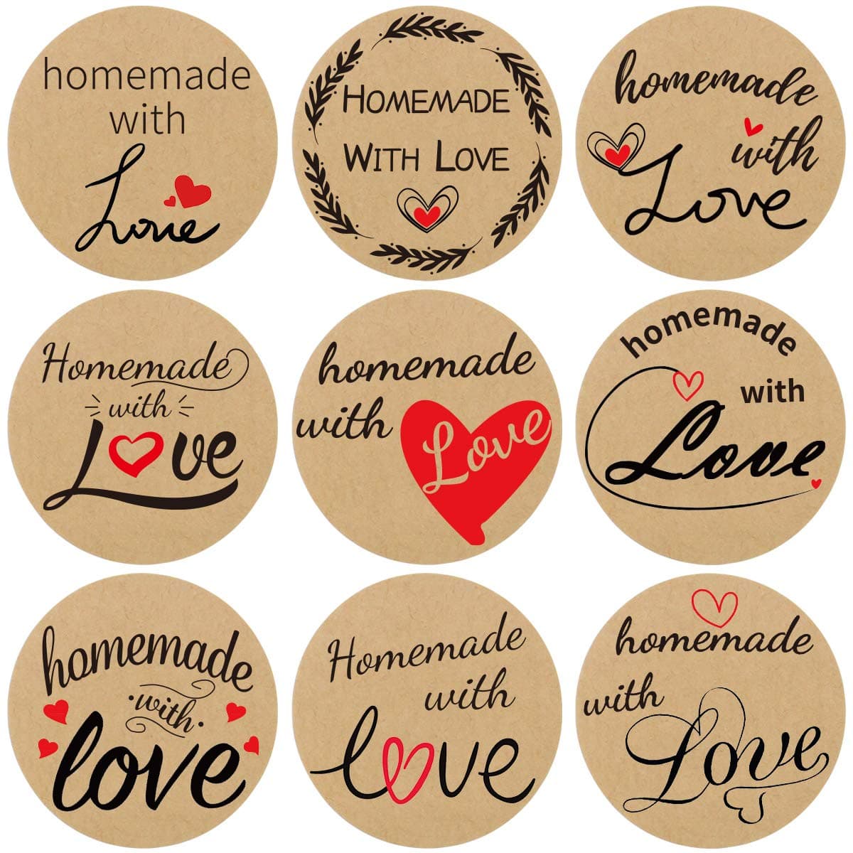 FANCY LAND 500 Pcs Homemade with Love Stickers Perforated Roll Sticker Labels Home Kitchen Stickers for Homemade Bread 1.5 Inch 9 Designs