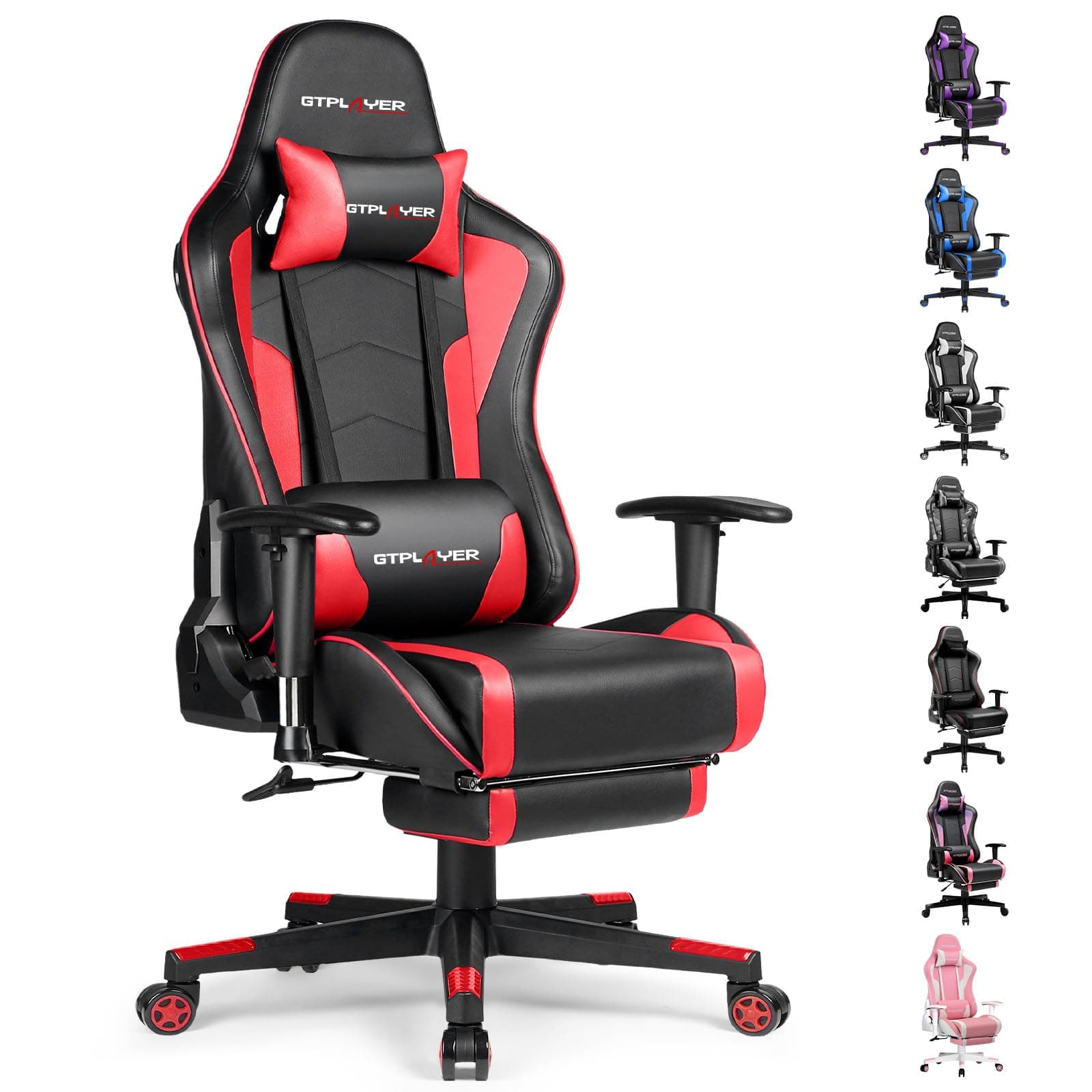 GTRACING Gaming Chair with Footrest Speakers Video Game Chair Bluetooth Music Heavy Duty Ergonomic Computer Office Desk Chair Red
