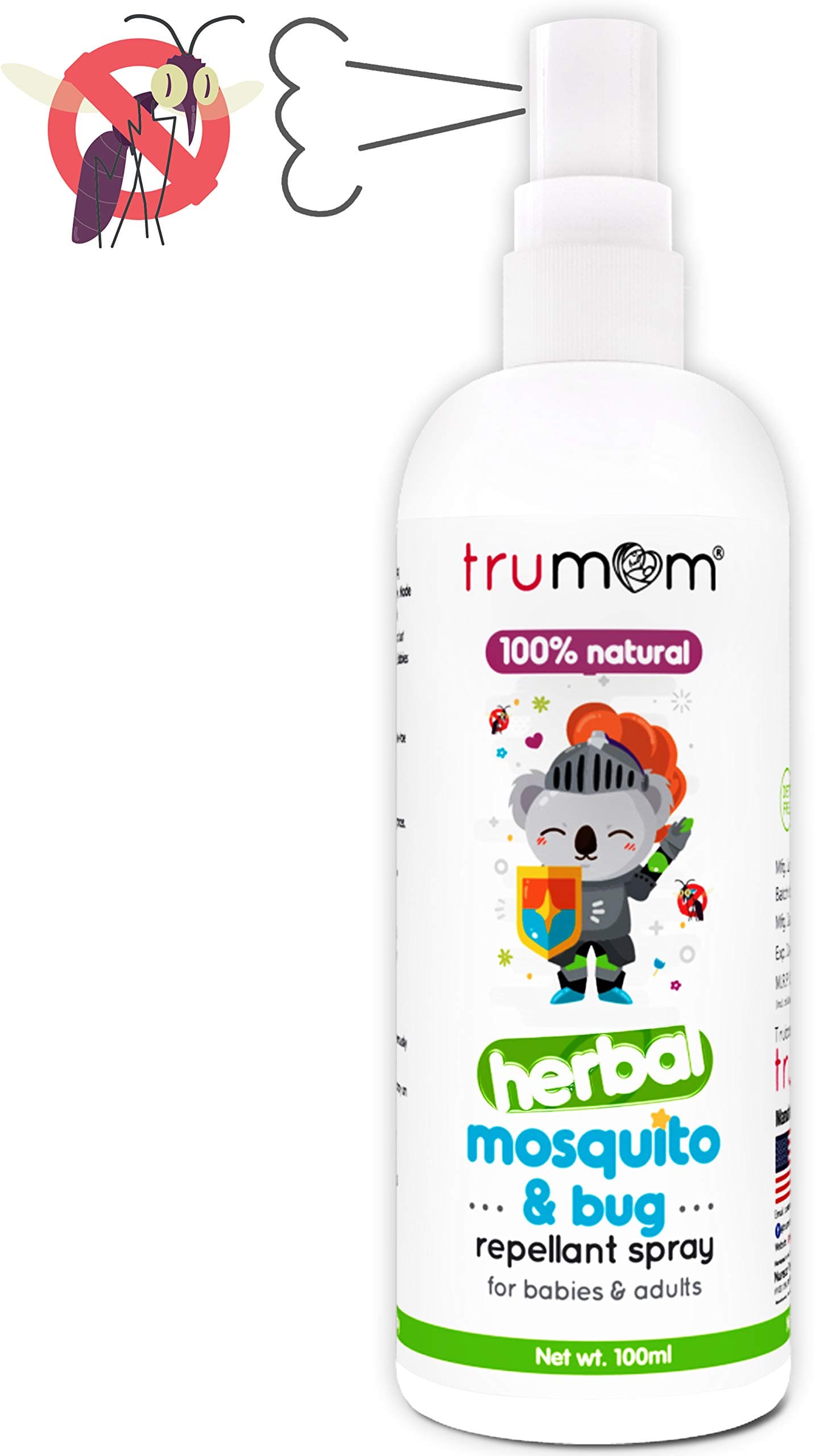 Trumom Natural Herbal Mosquito Insect Bug Repellant Spray Deetfree for Infants Babies Kids & Adults for bables & Adult (100ml)