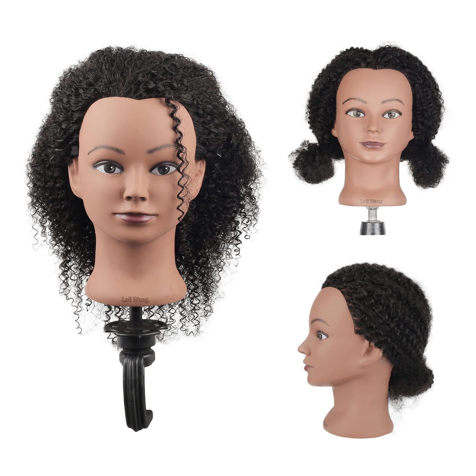 100% Human Hair Mannequin Head Kinky Curly Head Mannequin Real Hair Cosmetology Doll Head for Hair-styling Practice Manikin Training Head With Clamp Stand