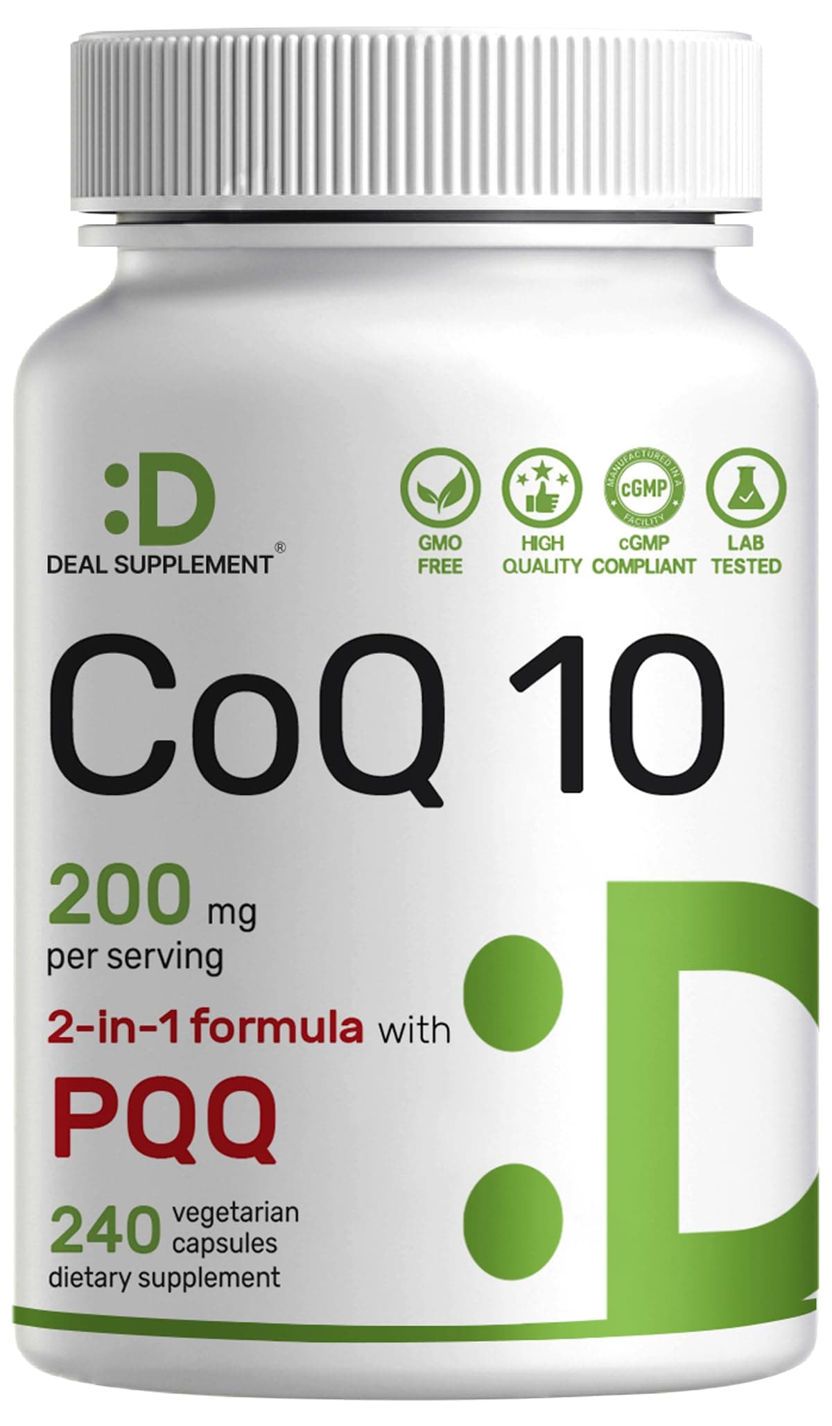 - DEAL SUPPLEMENT CoQ10 200mg with PQQ 200mcg, 240 Veggie Capsules | Bioavailable Coenzyme Q10 Complex | Supports Heart, Energy & Brain Health | Antioxidant Support | Non-GMO