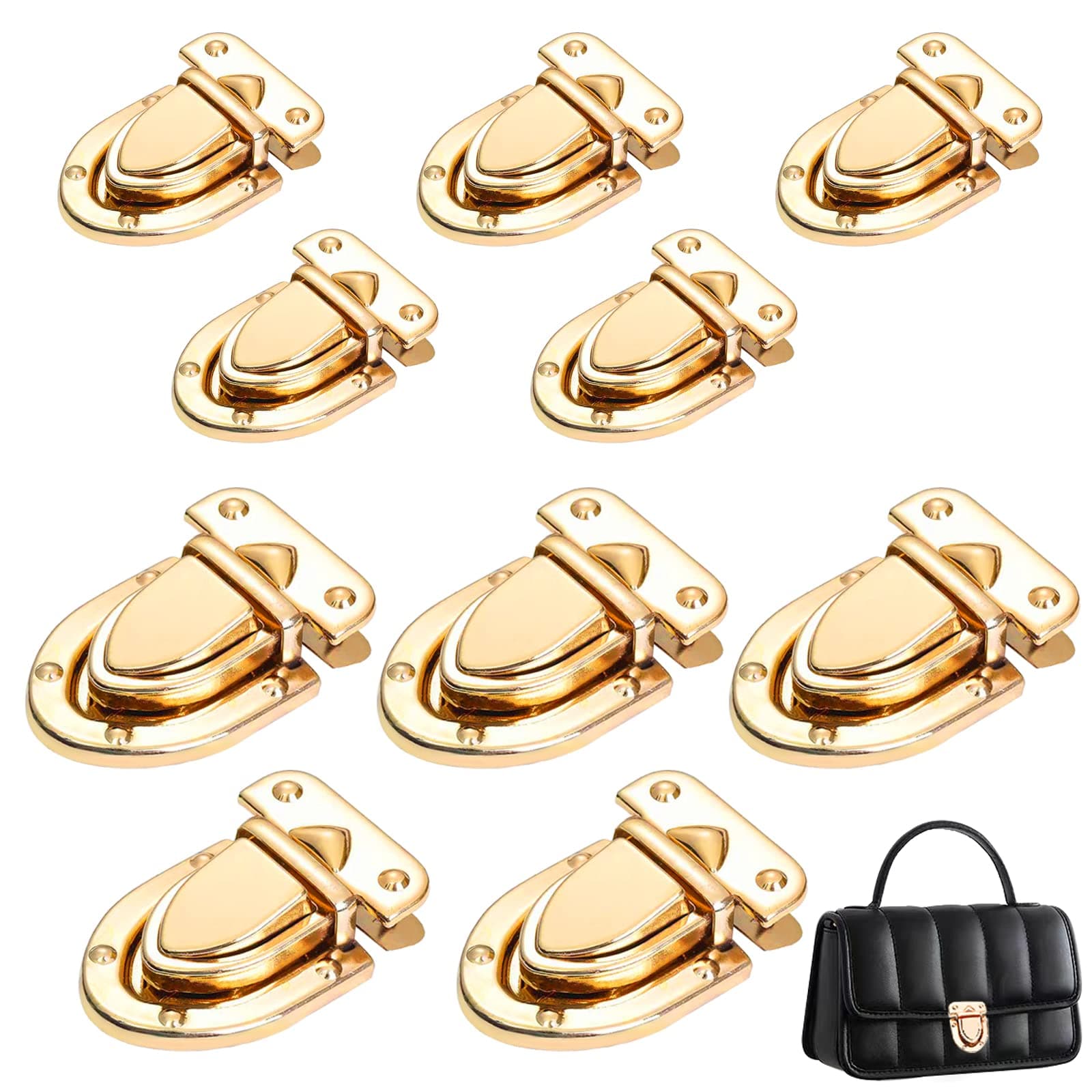 GeoGeoDIY 10 Pcs Turn Lock Clasp Purse Closure Twist Locks Fasteners Metal Hardware Clip Clasp Buckles with Washers, for DIY Handbag Shoulder Handle Bags Craft Briefcase Handbag Making (2 Dimensions)