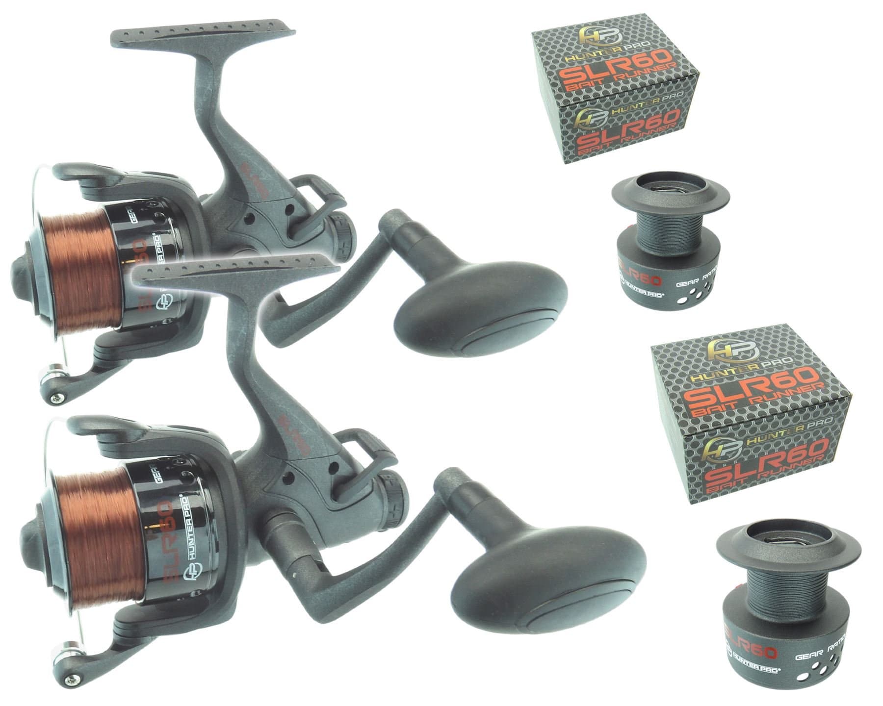 2 X Carp Pike Bait Free Runner Reel Freespool Hunter Pro Carp Pike Reel + Line & Spare Spool