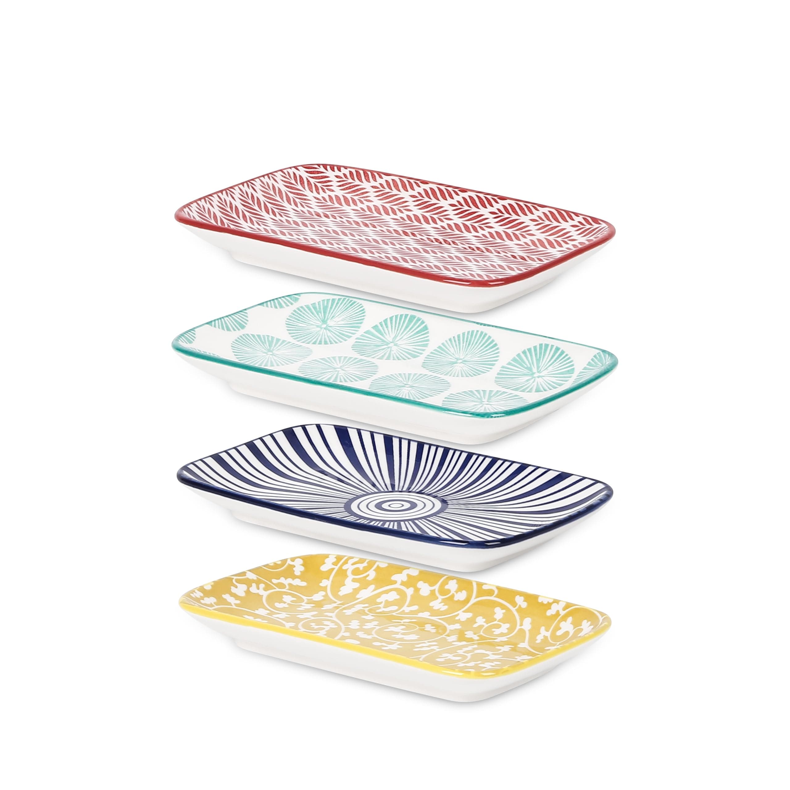 Selamica Ceramic Rectangular Salad Plates Set of 4, Small Serving Plates for Appetizers, Sushi, Fruit, Assorted Colors