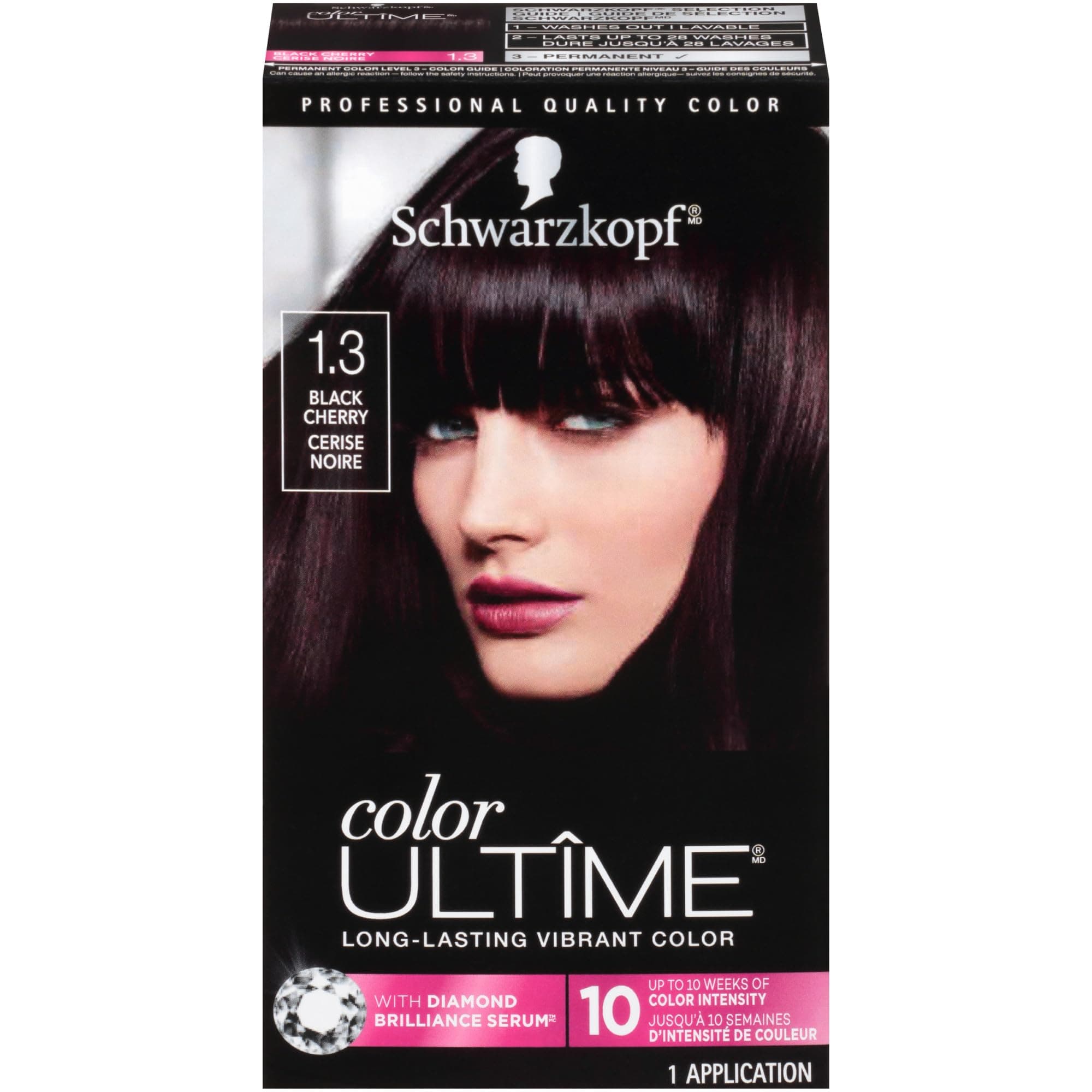 Color Ultime Hair Color, 1.3 Black Cherry, 1 Application - Permanent Black Hair Dye for Vivid Color Intensity and Fade-Resistant Shine up to 10 Weeks