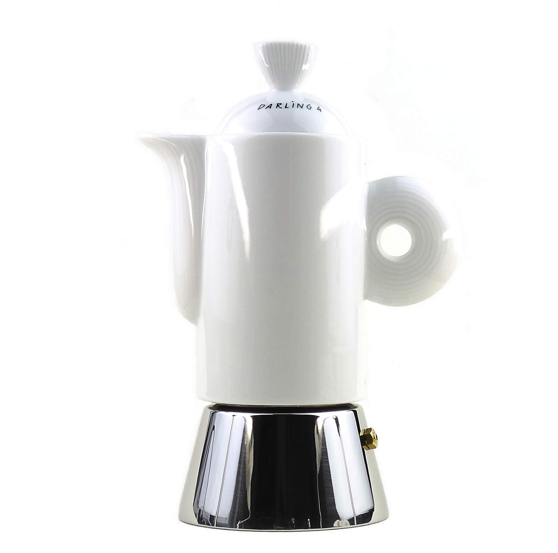 Italian Espresso Coffee Maker Stainless Steel and White Porcelain "Darling (210 ml)/Made in Italy