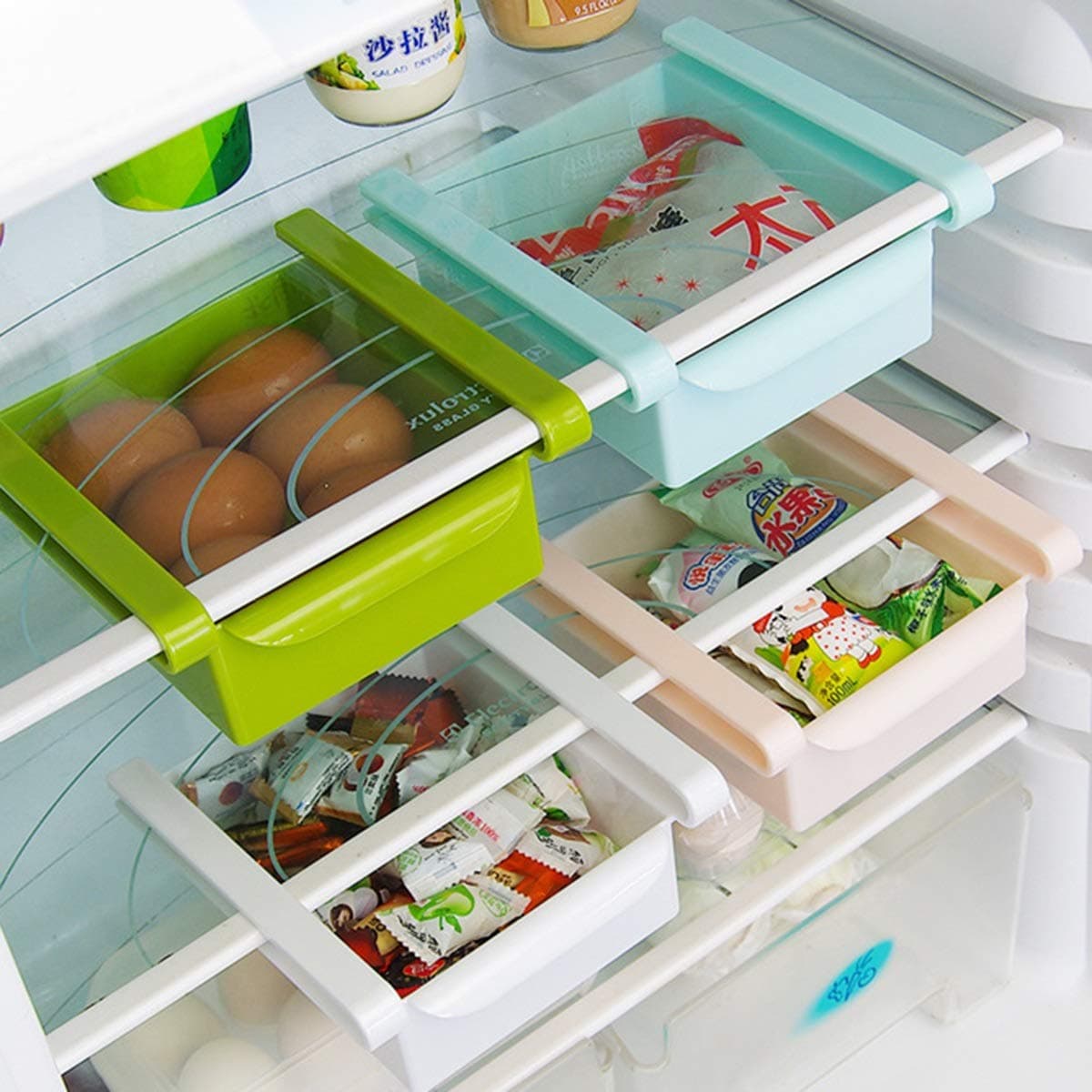 Multifunction Refrigerator Drawer Fridge Storage Box Rack Shelf Holder Slide Fridge Organizer Kitchen Accessory (Color : White, Size : 15.5cm x 16.5cm x 7cm)