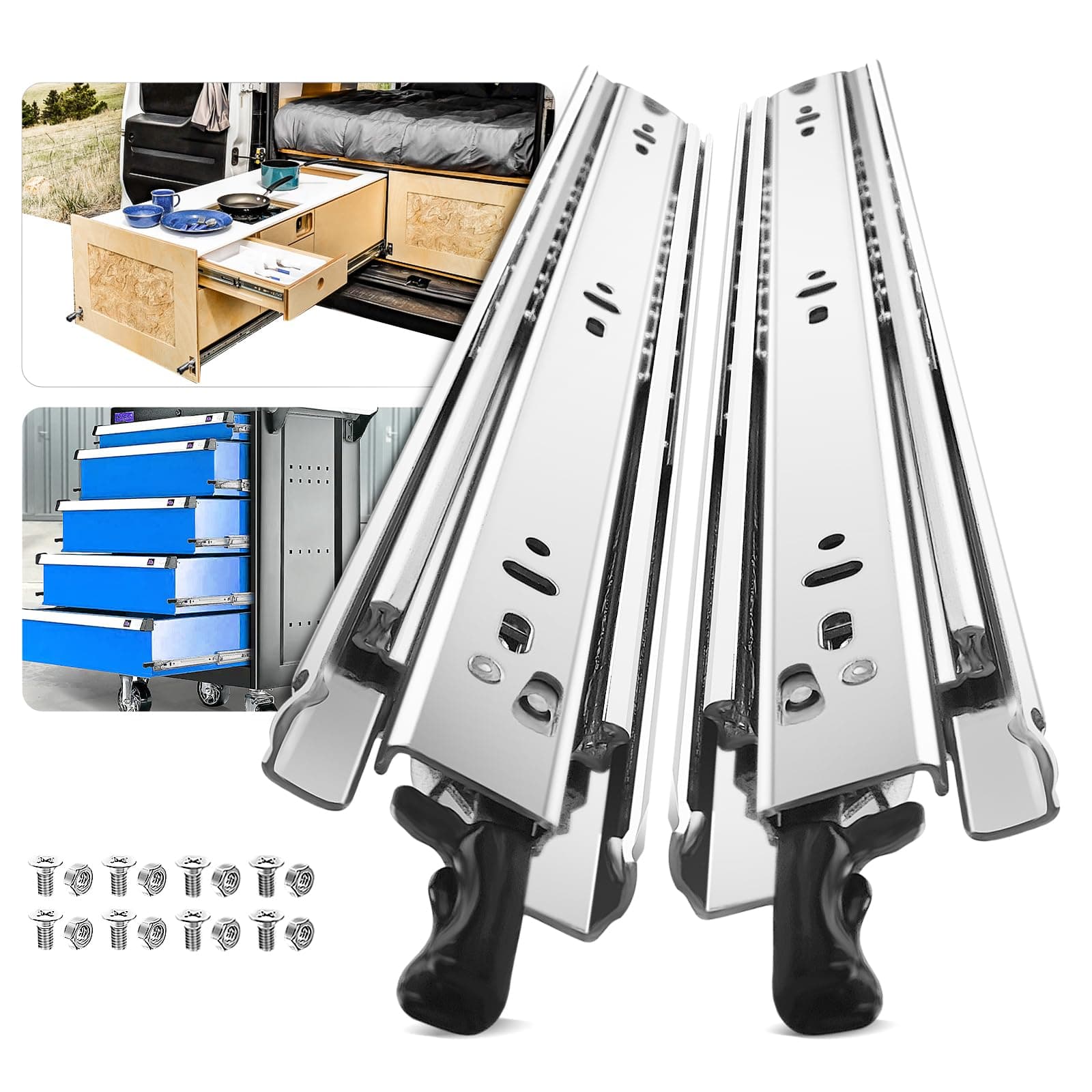 AOLISHENG 1 Pair Heavy Duty Drawer Slides with Lock 12 14 16 18 20 22 24 26 28 30 32 34 36 38 40 Inch 100 lb Load Capacity Side Mount Full Extension Ball Bearing Cabinet Locking Rail Tool Box Runner
