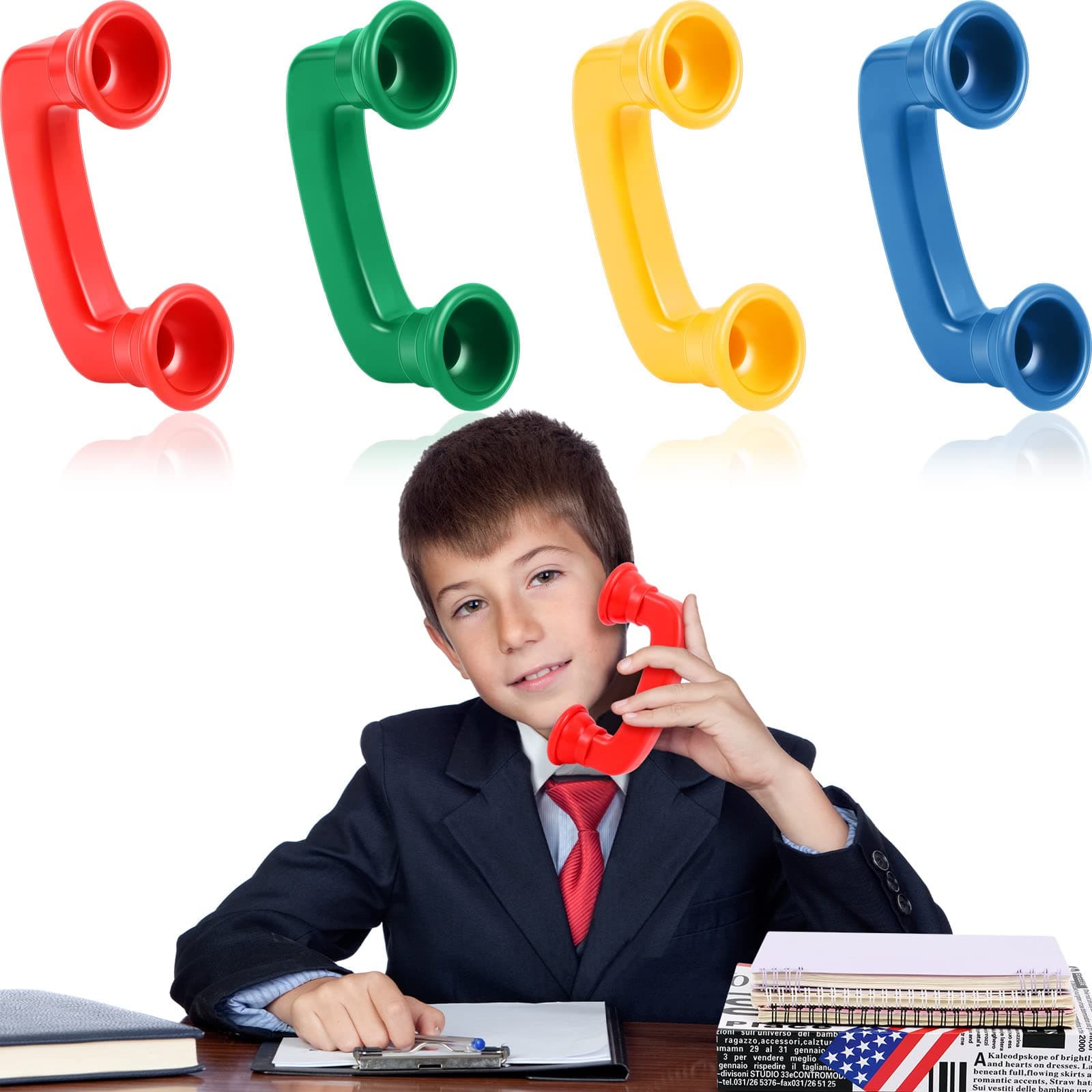 Wettarn 4 Pcs Whisper Reading Phones 6.7 Inch Auditory Feedback Phone Tattle Phone for Classroom Speech Therapy Toy Tool Accelerate Reading Fluency, Comprehension and Pronunciation