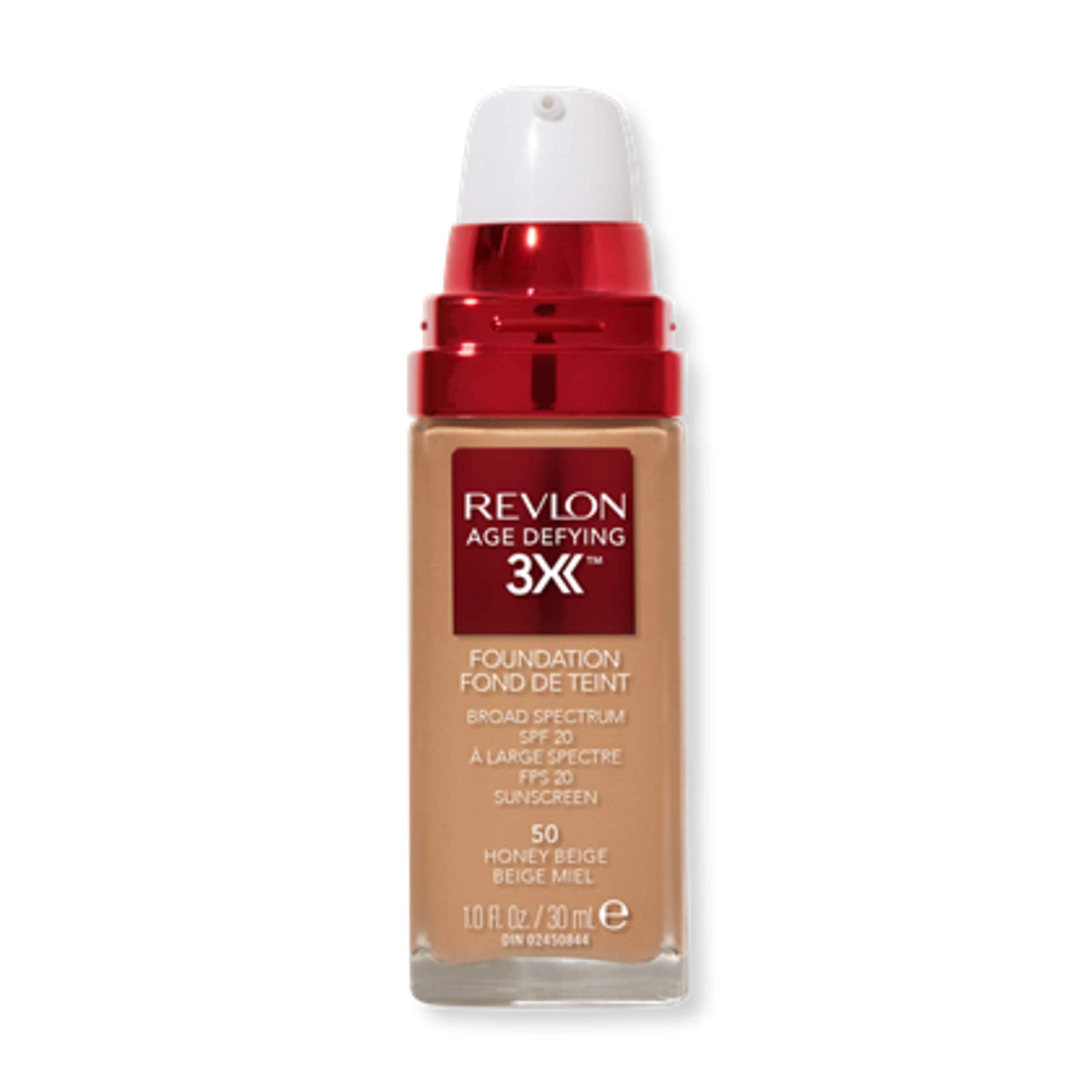 Age Defying 3X Makeup Liquid Foundation, Firming, Lifting And Anti-Aging Medium, Buildable Coverage With Natural Finish SPF 20, 050 Honey Beige, 1 Fl Oz