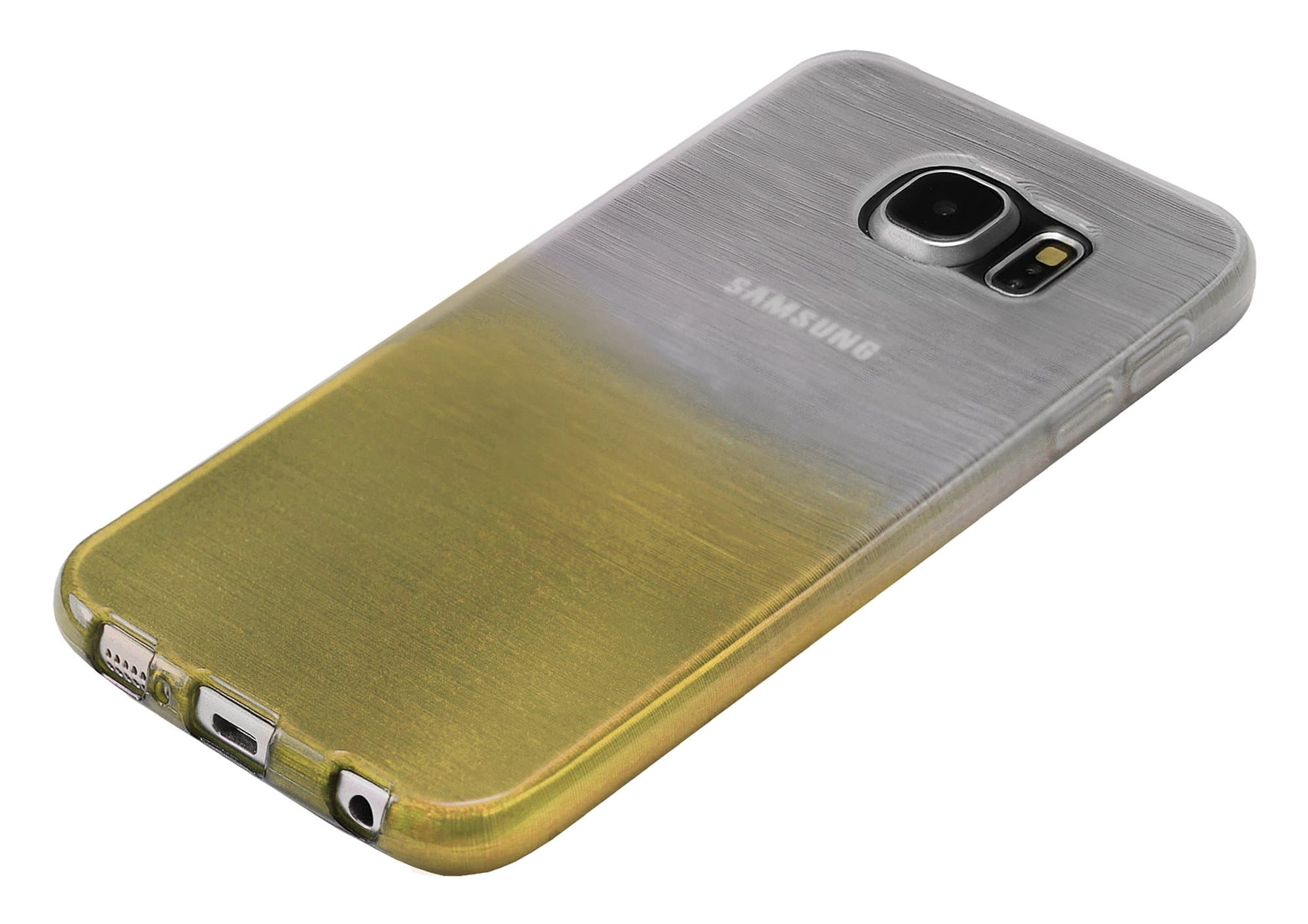 Xcessor Transition Color Flexible TPU Case for Samsung Galaxy S6 SM-G920. with Gradient Silk Thread Texture. Transparent/Gold