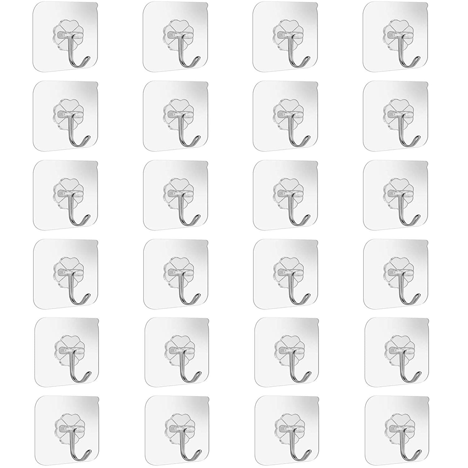 Adhesive Wall Hooks Bathroom Kitchen 24 Packs Heavy Duty 22lb(Max) Nail Free Sticky Hangers with Stainless Utility Towel Bath Ceiling Hooks