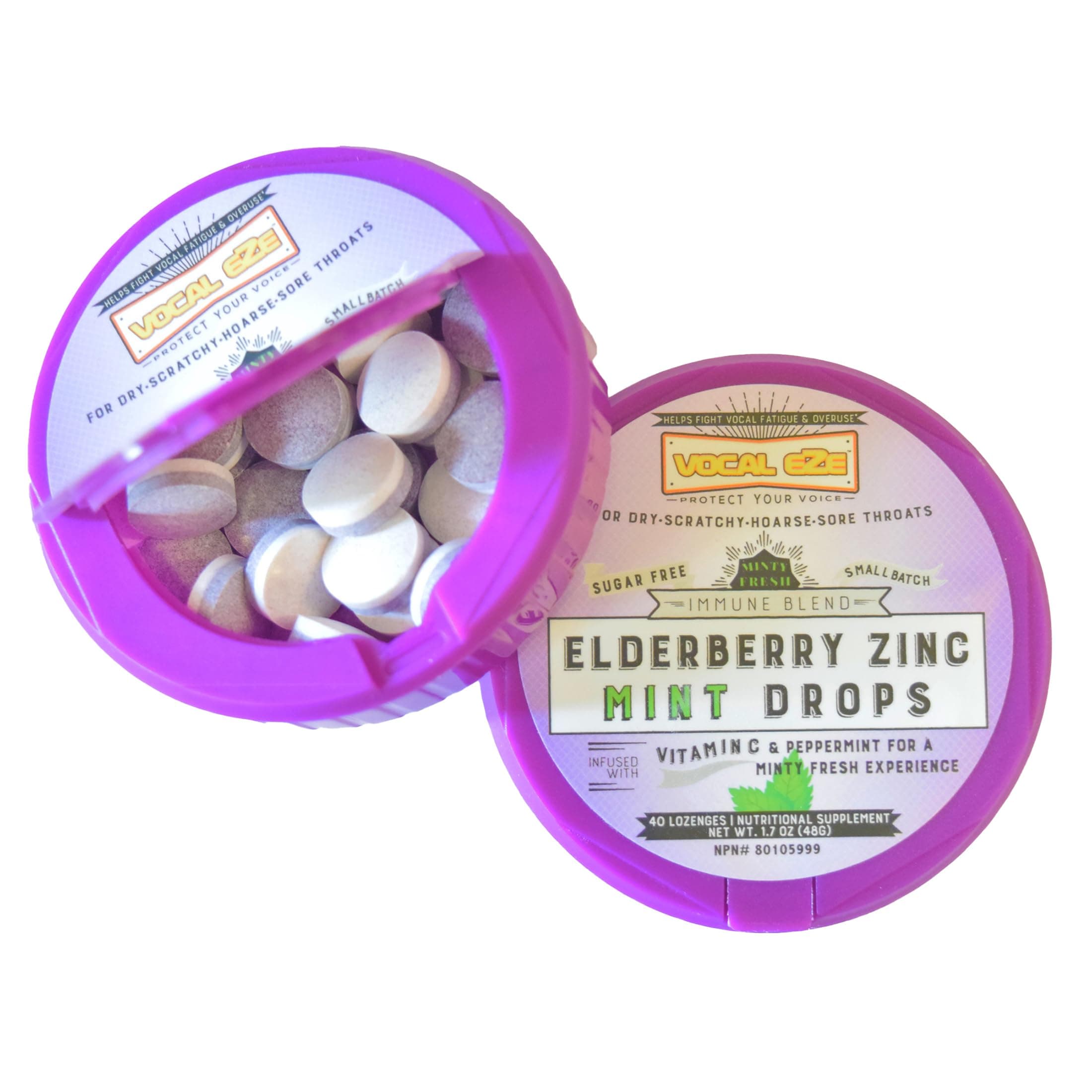 Vocal Eze Elderberry Mint with Vitamin C and Zinc (40) | Lozenges to Relieve Sore, Hoarse, Fatigue, Dryness of Throat | Voice Support, Sugar Free