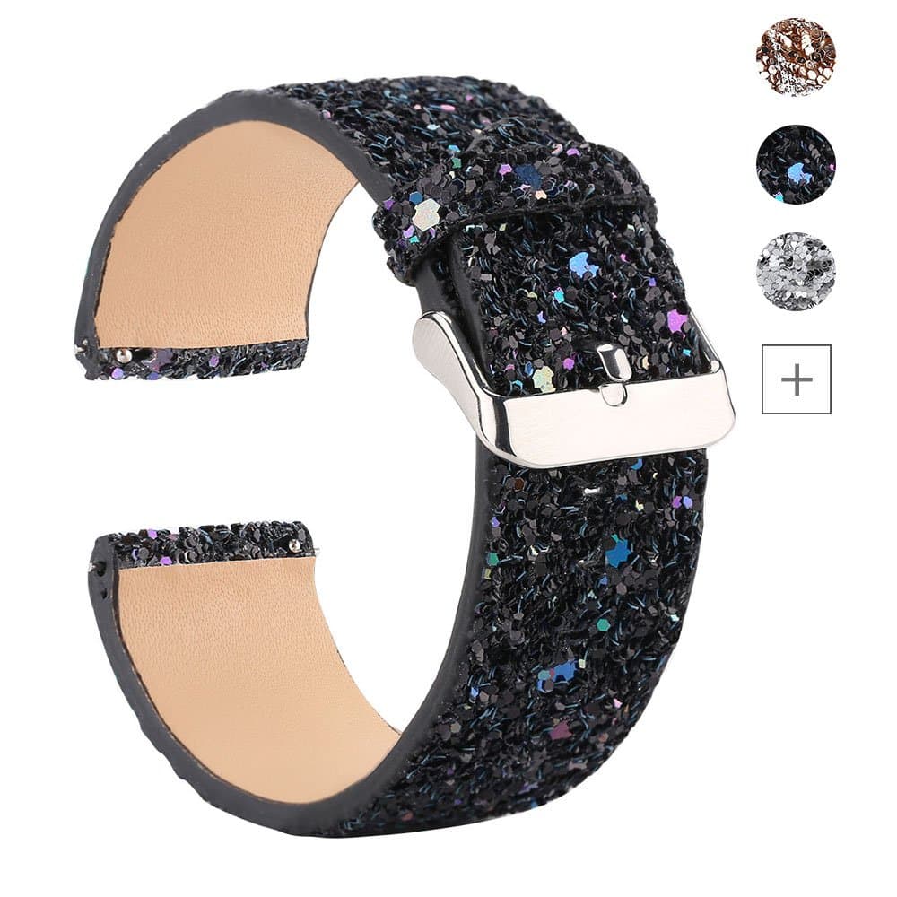 Glitter Watch Bands Compatible with Samsung Galaxy Watch 46mm or S3 Frontier Classic Watch Band Bling Quick Release 22mm Strap Replacement for SamSung Galaxy Gear S4 Watch Black