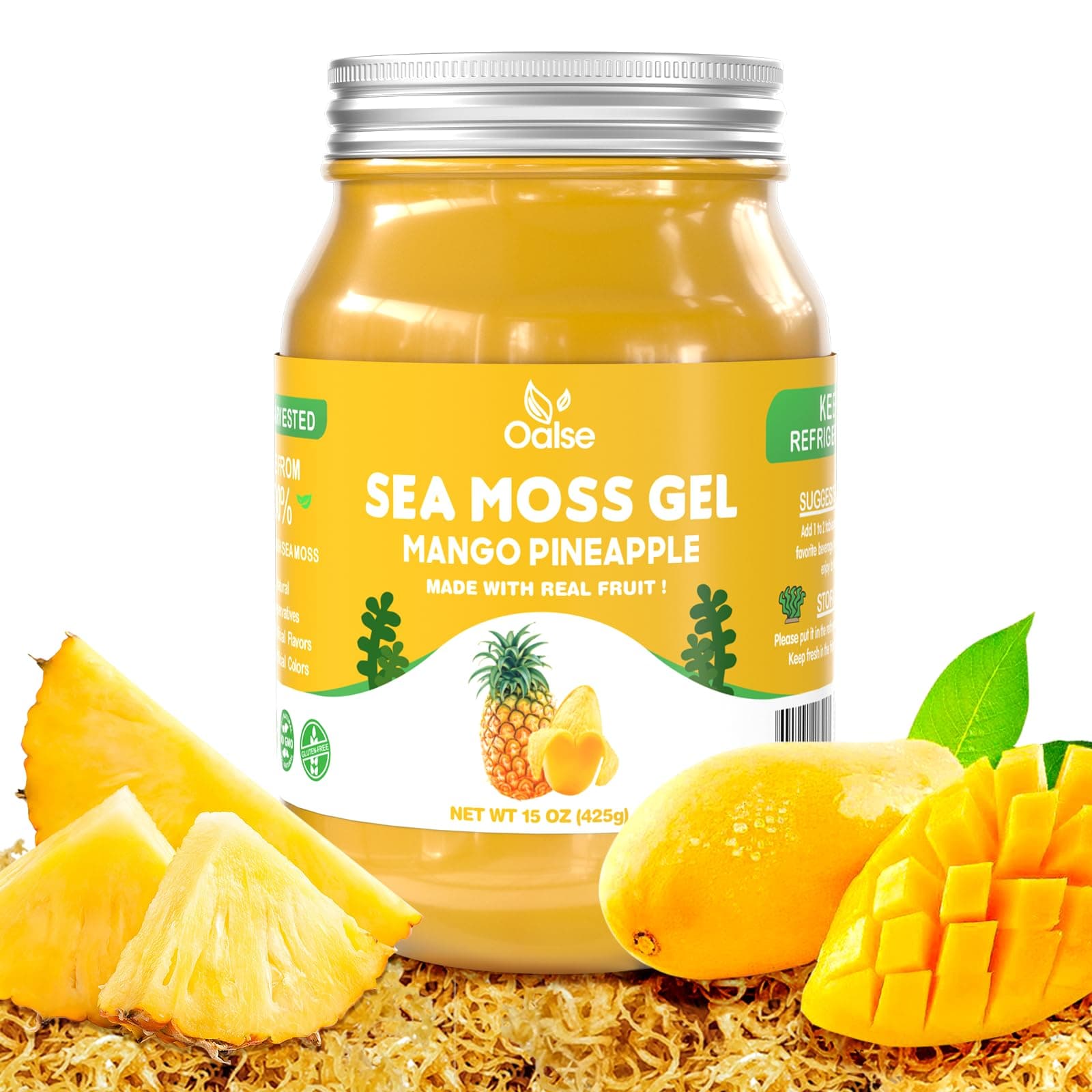Sea Moss Gel Mango Pineapple Flavor - Natural Seamoss Gel with 92 Minerals and Vitamins - Non-GMO, Gluten-Free, Vegan - Immune Defense-15 OZ