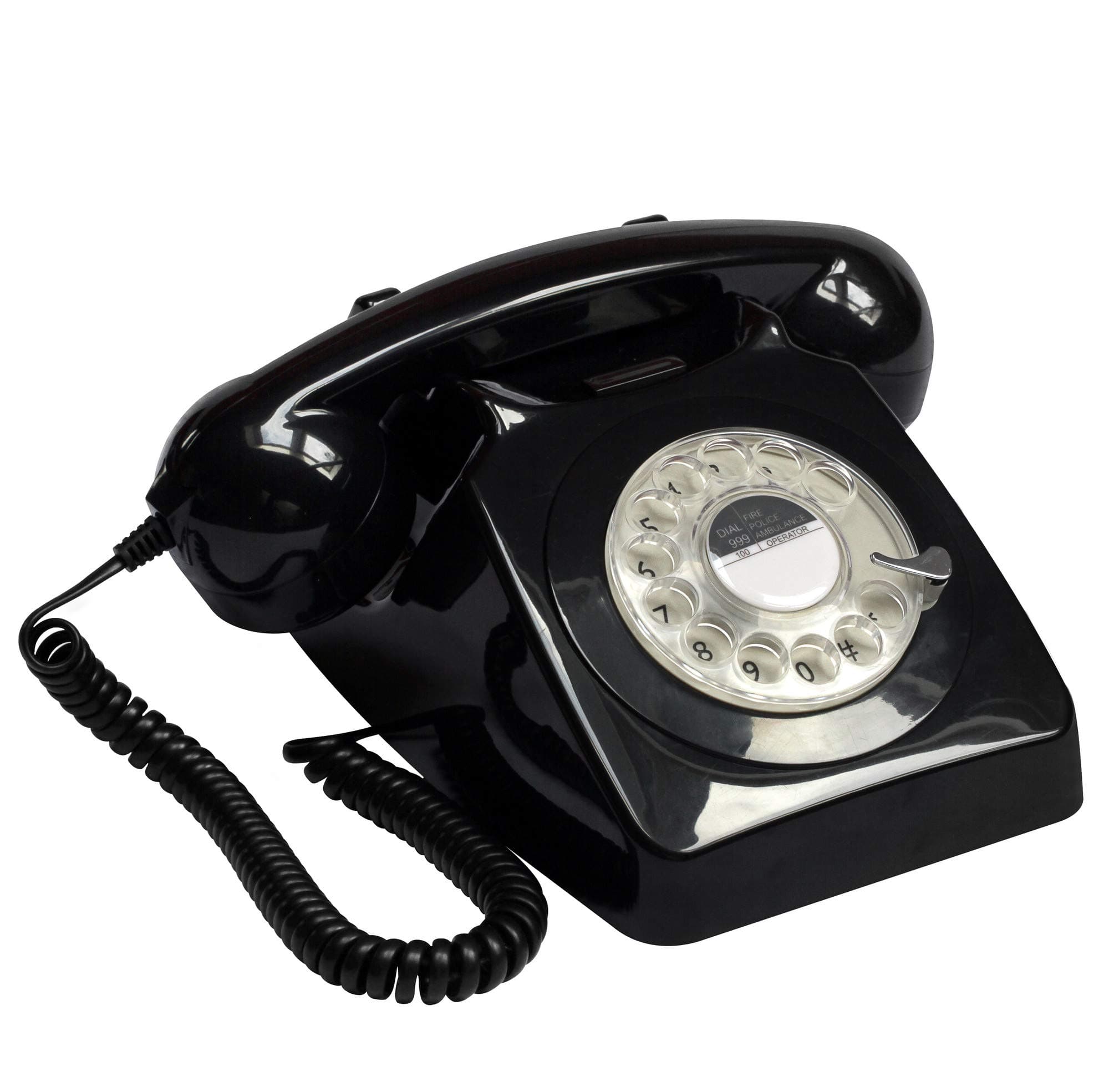 GPO 746 Rotary 1970s-Style Retro Landline Telephone, Classic Telephone with Ringer On/Off Switch, Curly Cord, Authentic Bell Ring for Home, Hotels- Black