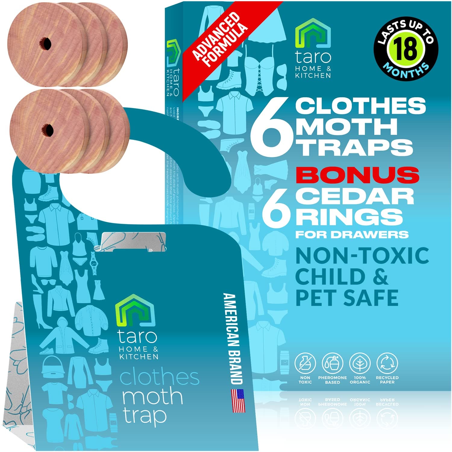 Clothes Moth Traps with Pheromones & Cedar Blocks - Most Effective Moth Killer for Closet, Clothing & Wool - Non-Toxic Moth Repellent for House - How to Get Rid of Moths in Closet