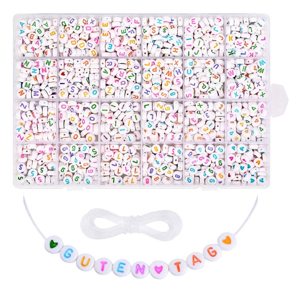 DoreenBow 1850PCS Colorful Alphabet Beads DIY A-Z Letter Beads Number and Heart Beads for Jewellery Making Bracelet Gifts 4x7mm