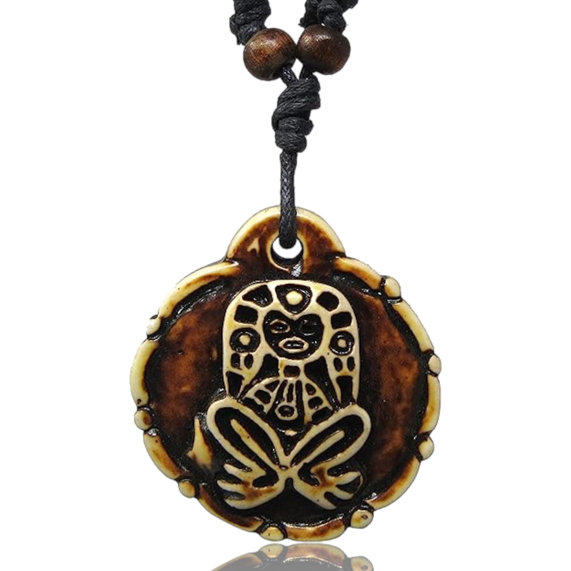 Taino Tribal Pendant Necklace – Frog Symbol, Turtle Design, Yin Yang Sun Motif Jewelry