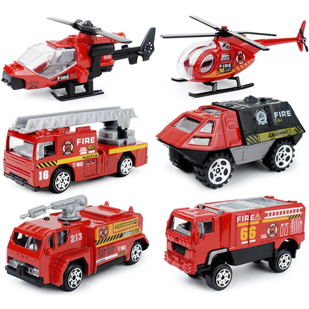 JQGT 6 in 1 Pocket Fire Engine Truck Rescue Vehicle Toy Play Set for Kids Toddlers Mini Action Fire Truck Toy