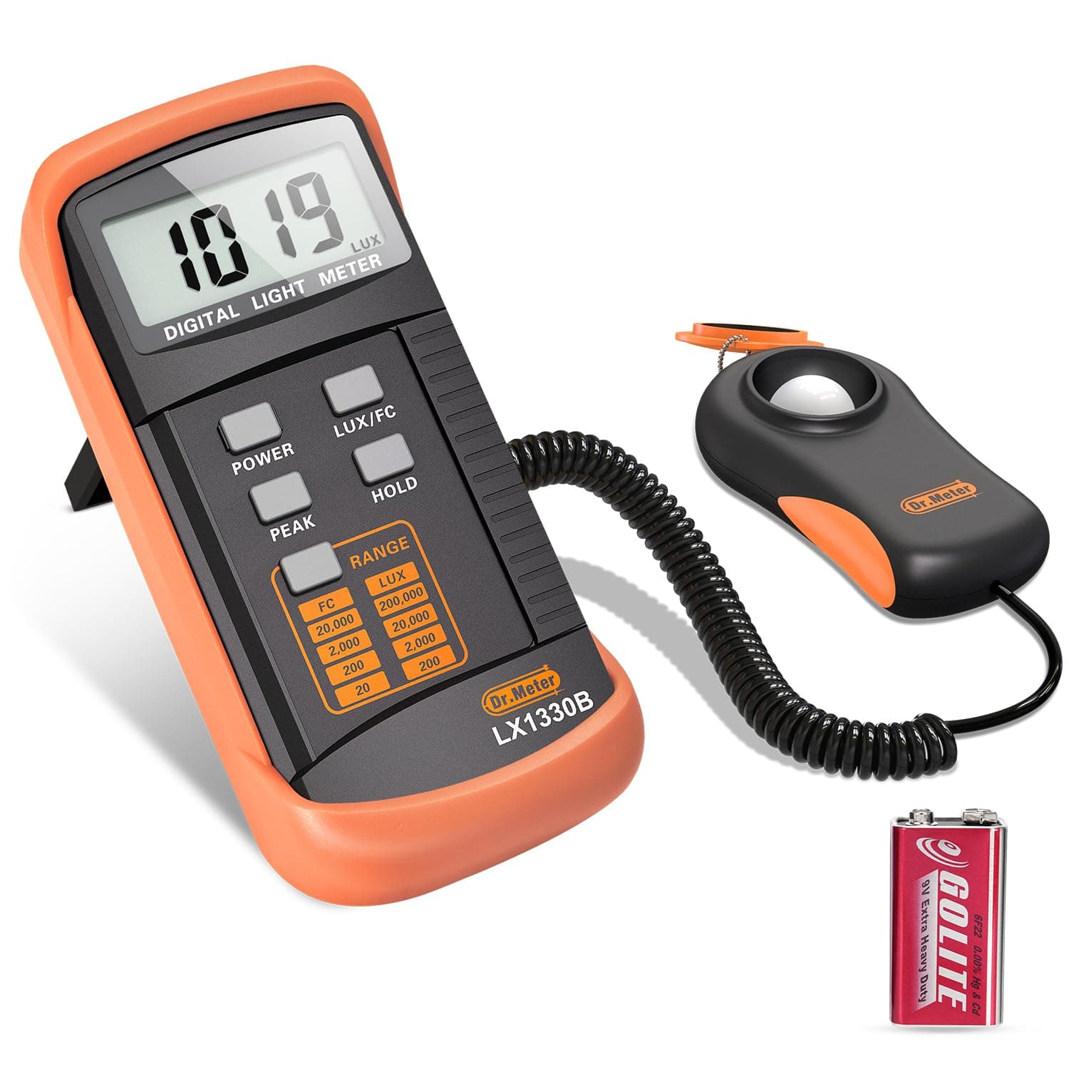 Dr.Meter LX1330B Digital Illuminance/Light Meter, 0-200,000 Lux Luxmeter