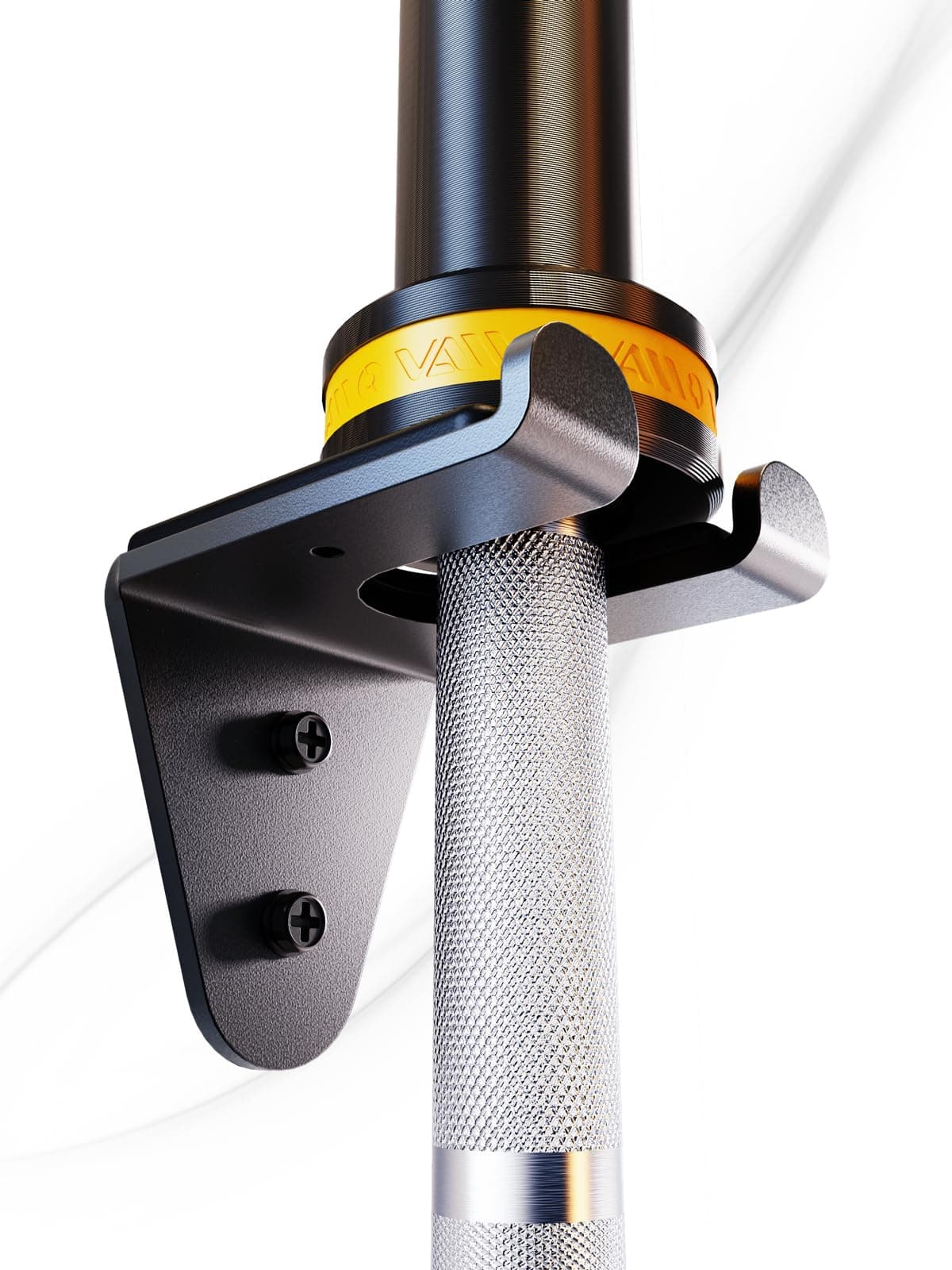 VAIIO Single Olympic Barbell Hanger,Garage Gym Bar Wall Rack,Vertical Barbell Mount Rack,Black Powder Coated,Space Saving Commercial or Home Gym Accessory,Holds Under 33mm Bar Size