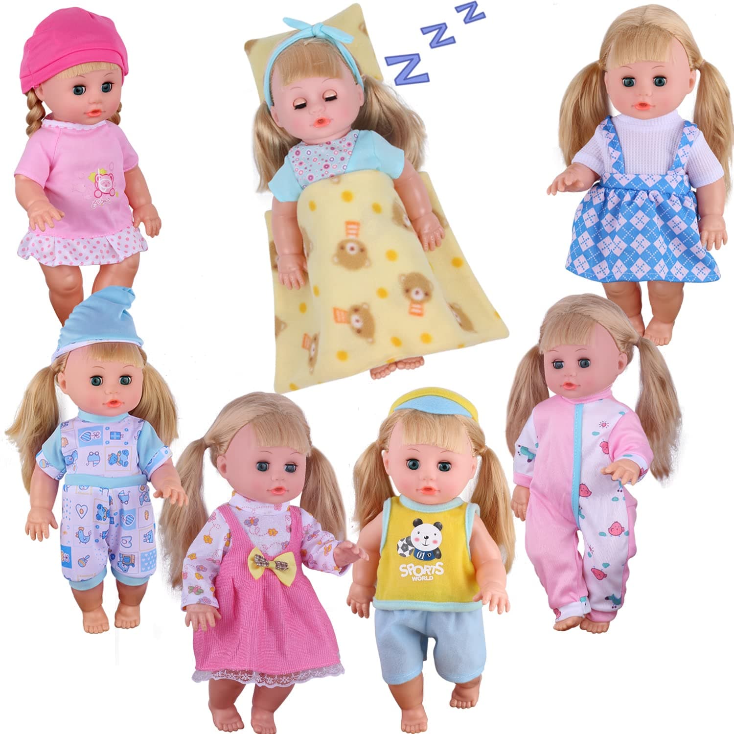 Young Buds Pack of 6 for 11-12-13 Inch Reborn Alive Baby Doll Clothes Outfits with Pillow Quilt Sheet Accessories Birthday Xmas Gift