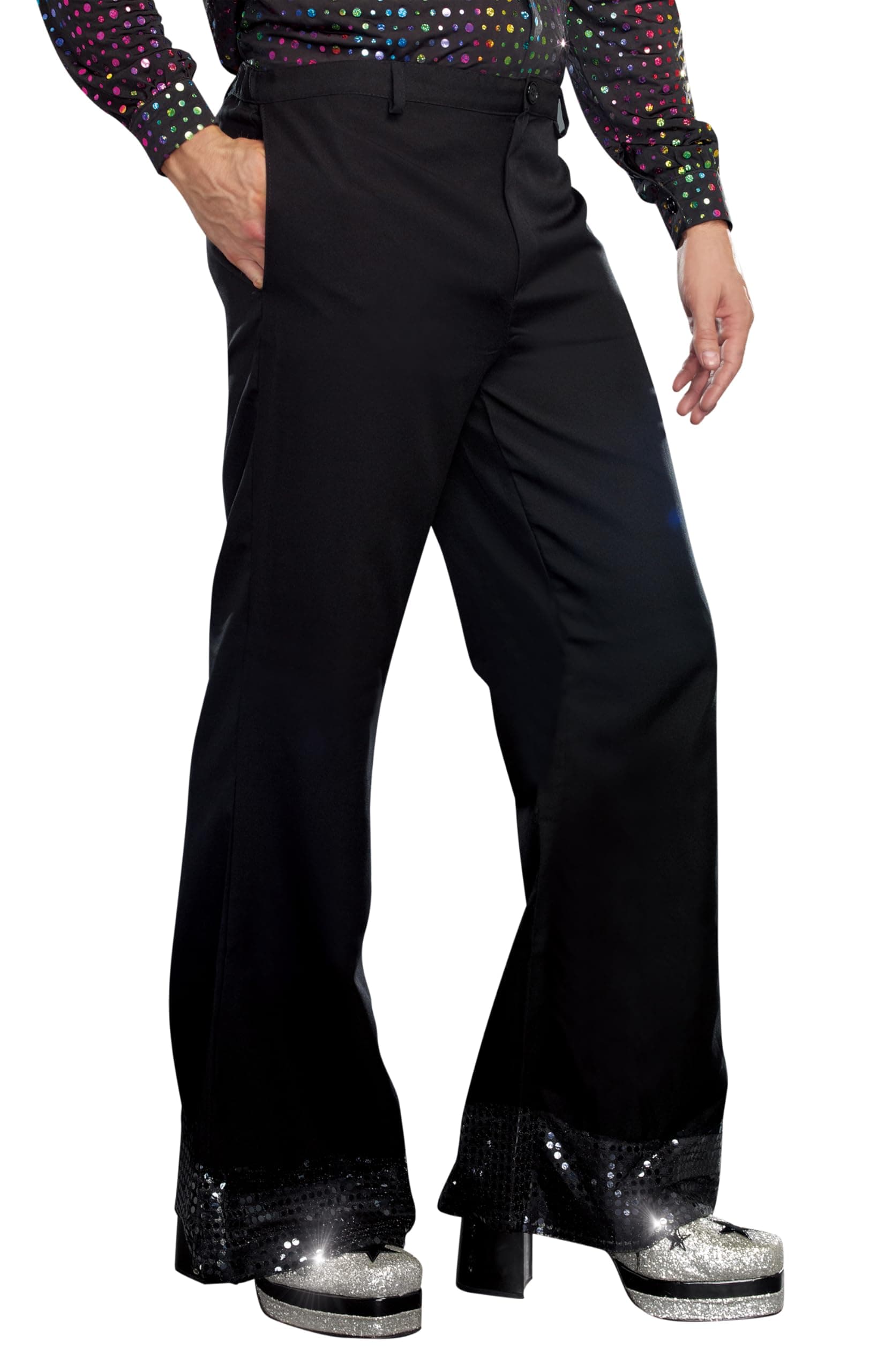 Adult 70s Disco Black Pants Costume, Adult Bell Bottoms Disco Pants, Halloween Costume