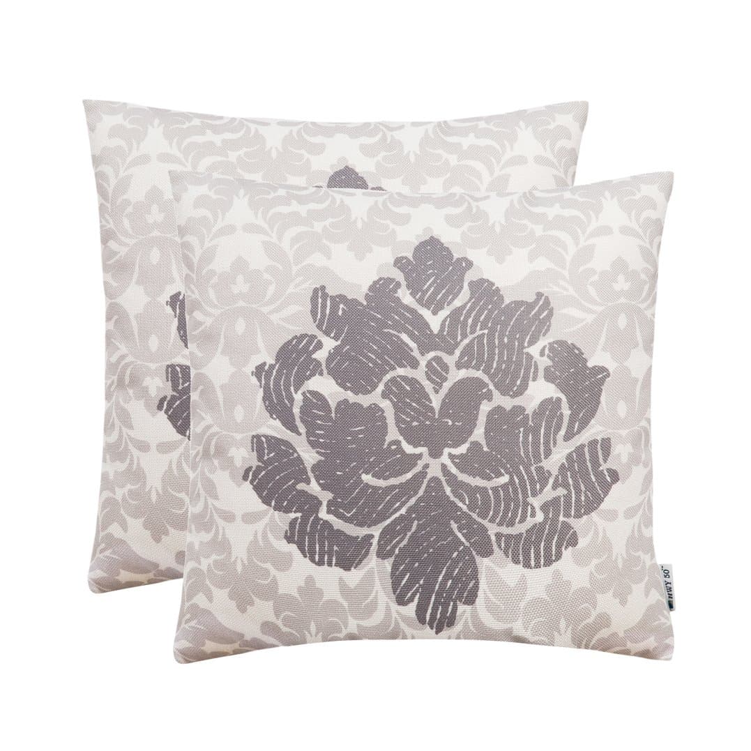 Decor Square Pier 41 Grey Throw Pillows Covers for Couch Sofa Bed 18 x 18 inches, Pack of 2 Thicken Cotton Linen Printed Throw Pillows Cases, Art Bstract Pattern Fingerprint Flower Cushion Covers