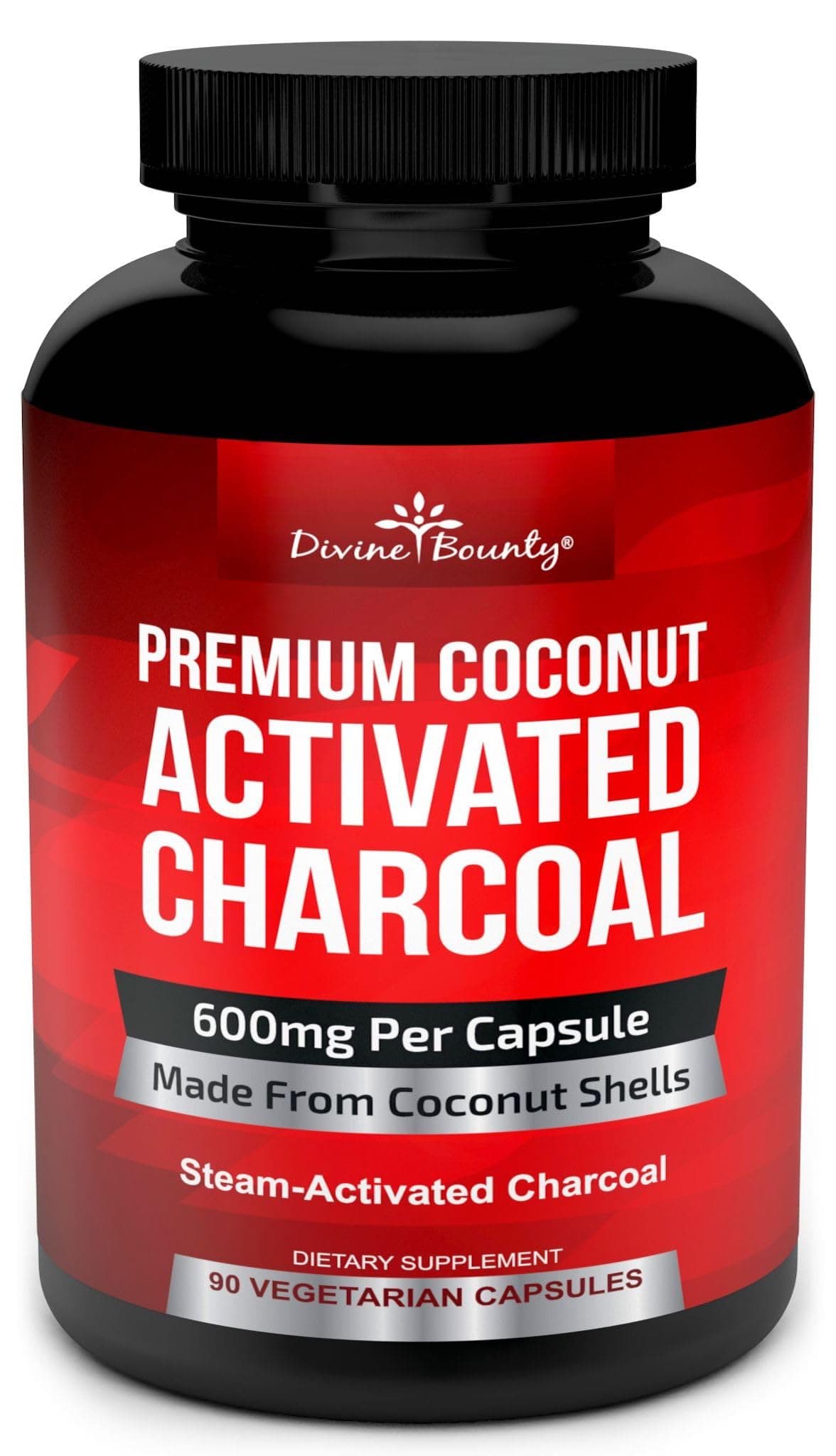Divine Bounty Organic Activated Charcoal Capsules - 600mg Coconut Charcoal Pills - 90 Veggie Caps