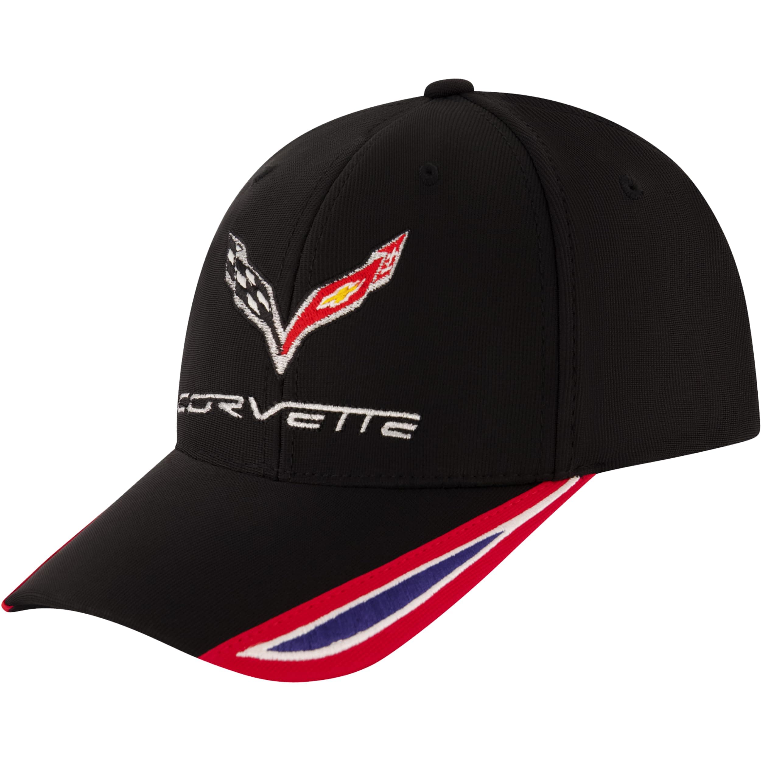 Chevrolet Baseball Cap, Corvette Logo Flex Fit Baseball Hat with Curved Brim, Black, One Size