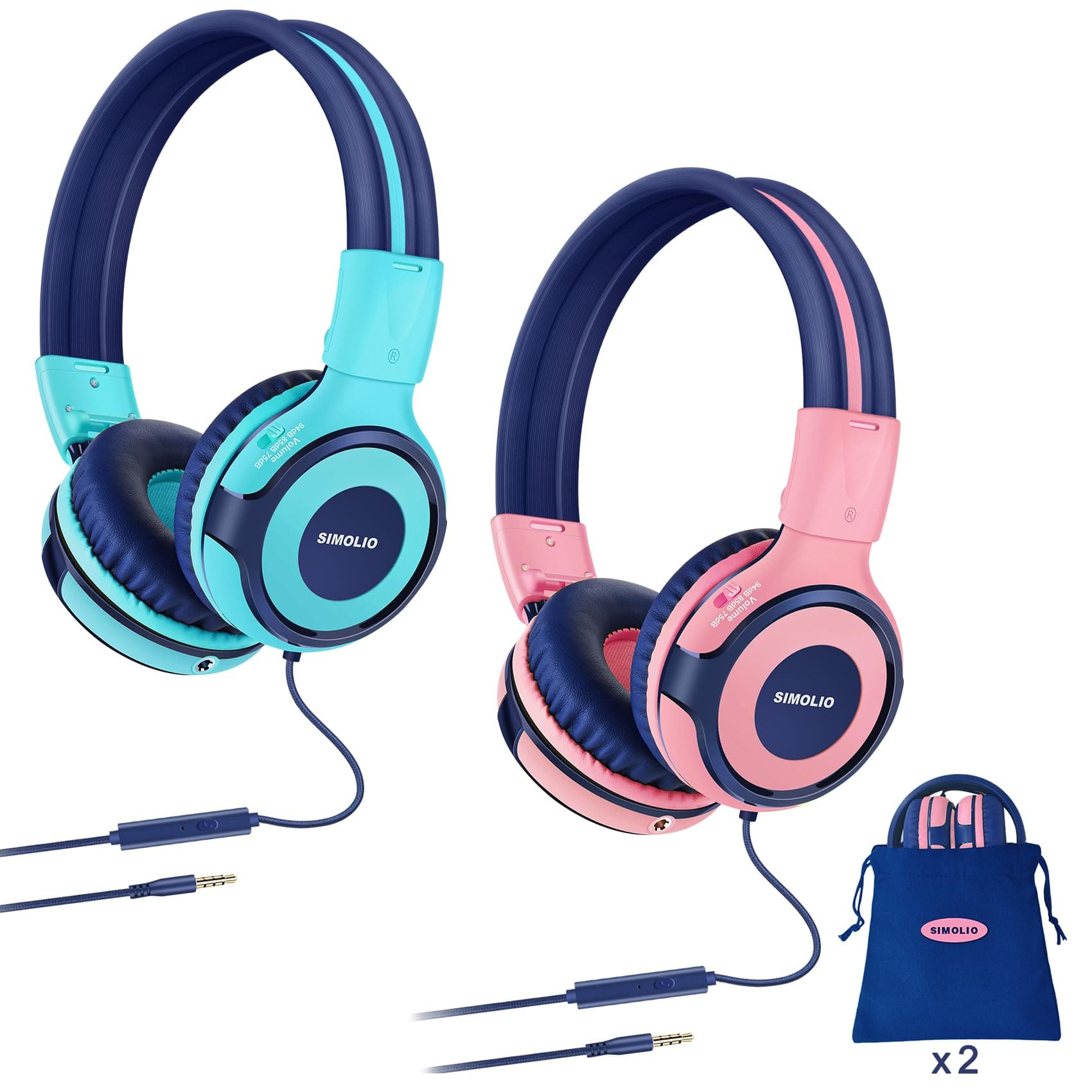 SIMOLIO 2 Pack of Volume Limited Kids Headphone with MIC
