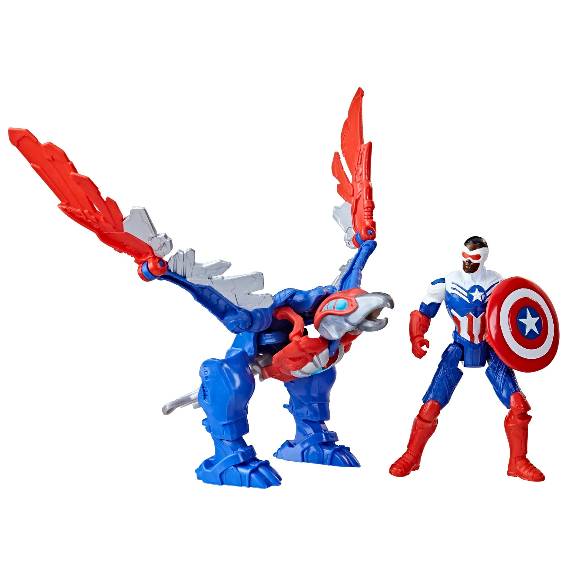 Mech Strike Mechasaurs, 4-Inch Captain America with Redwing Mechasaur Action Figures, Super Hero Toys for Kids Ages 4 and Up