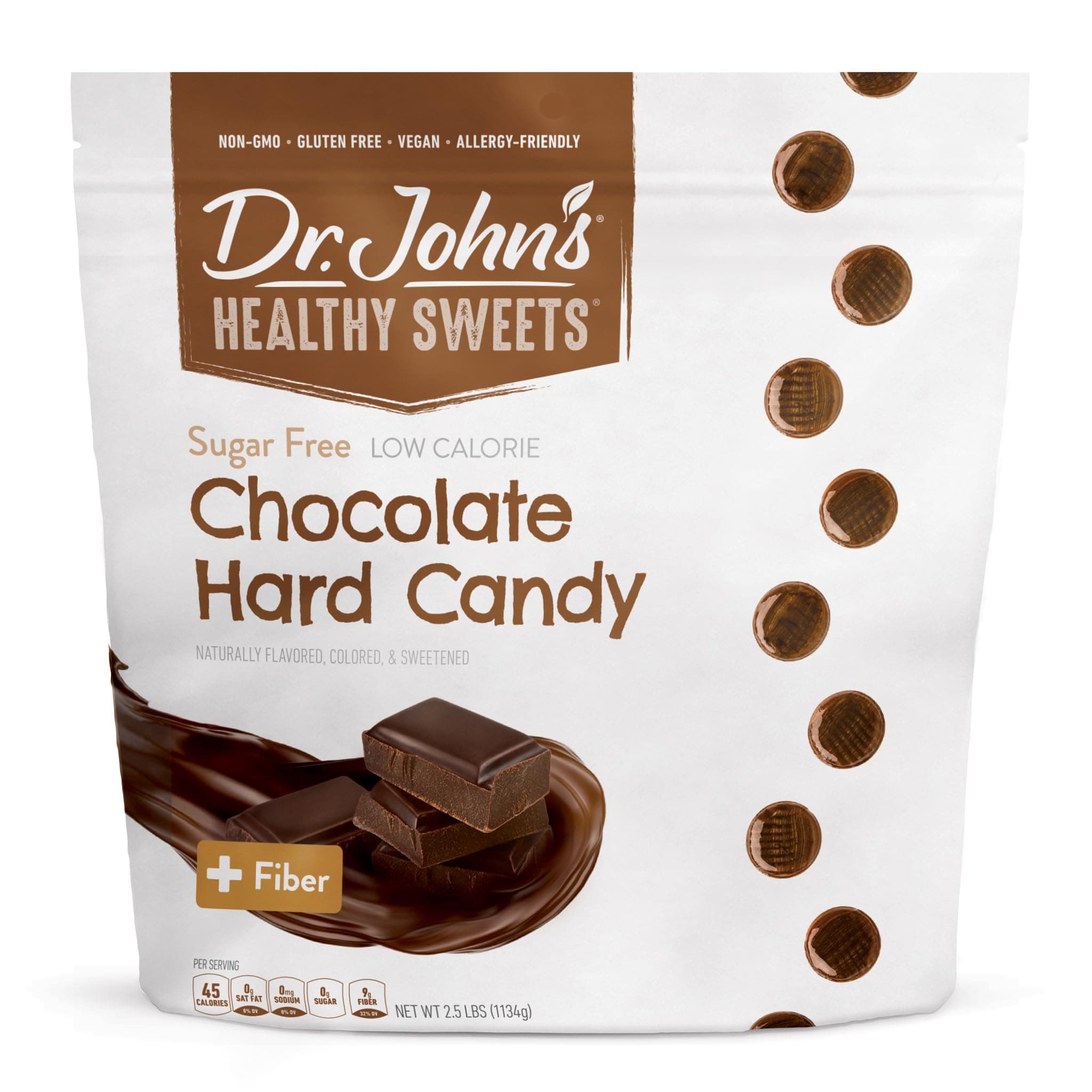 Dr. John’s Sugar Free Candy, Healthy Hard Candy with Zero Sugar, Low Calorie Snacks, Keto Friendly, Vegan, Gluten Free, Chocolate Flavor, 252 Count, 2.5 LB