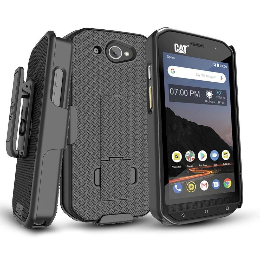 CAT S48c Case with Clip, BELTRON Heavy Duty Belt Clip with Swivel Clip for CAT S48c (Sprint Verizon Unlocked S48c) Features: Secure Fit & Built-in Kickstand (Durable, Reliable & Lightweight) - Black