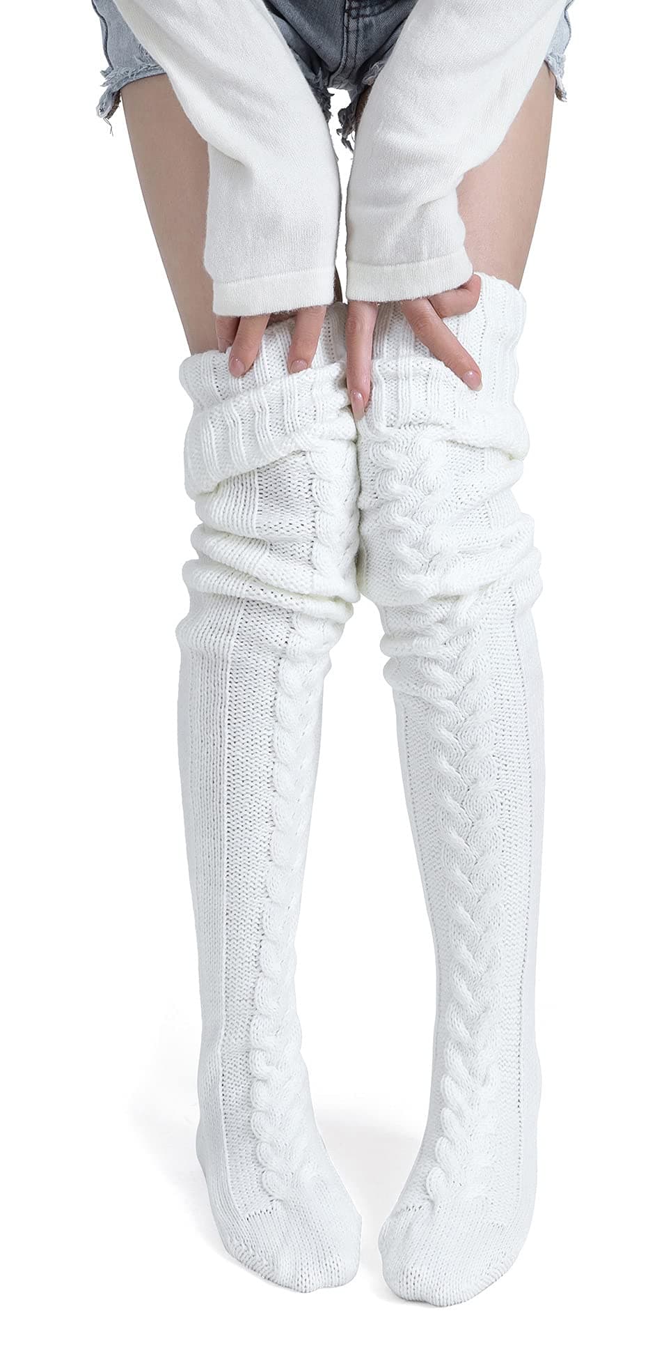 Women's Thigh High Socks Over the Knee Cable Knit Boot Socks, Long Warm Fashion Leg Warmers Winter