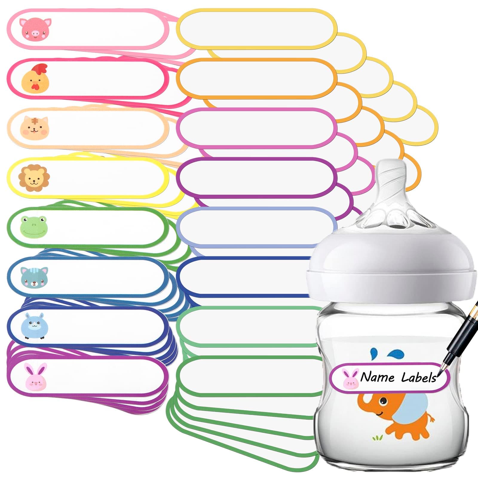 Waterproof Name Labels for Kids Stuff, Daycare Labels for Baby Bottles, 80 PCS Kids Name Stickers for School Supplies Self Laminating, Dishwasher Safe, Personalized Name Tags for Water Bottle Pacifier
