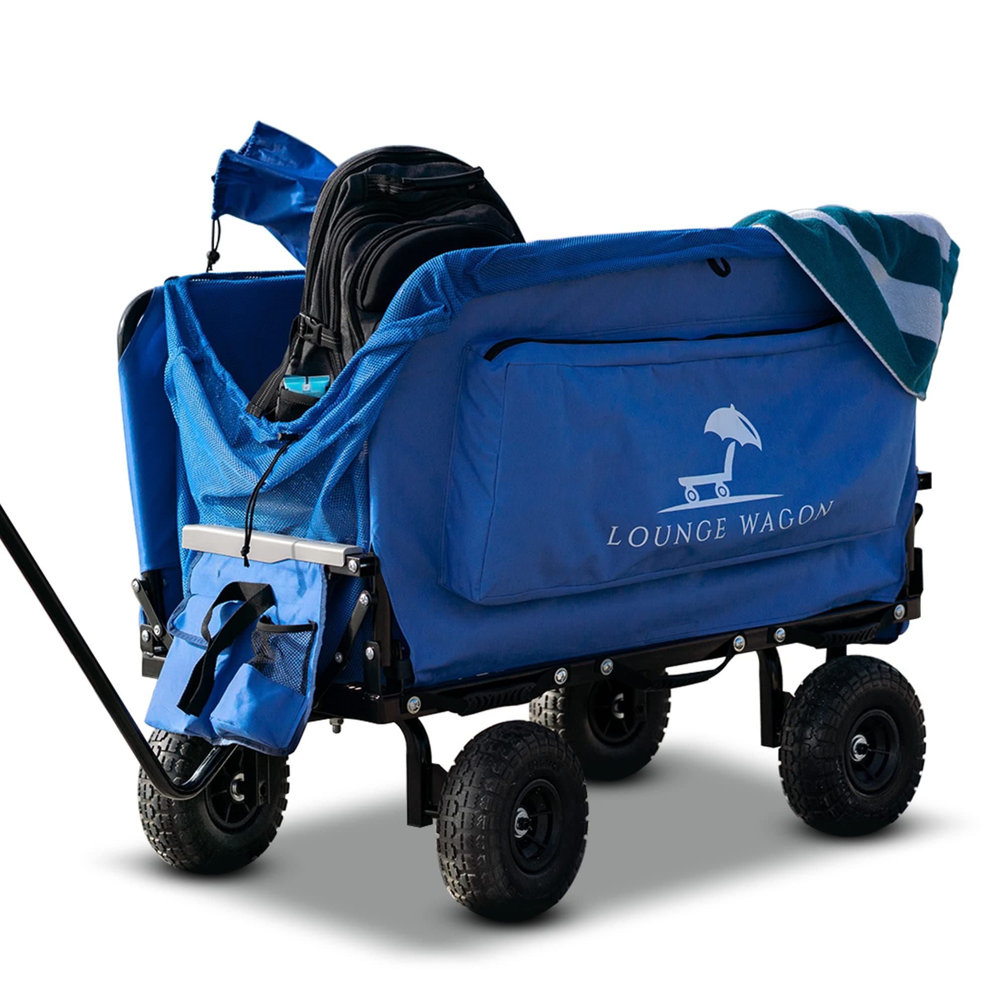 Lounge Wagon 3-in-1 Sports Wagon with Seats – Heavy-Duty Folding Utility Wagon for Beach, Sports & Outdoor Events (Blue)