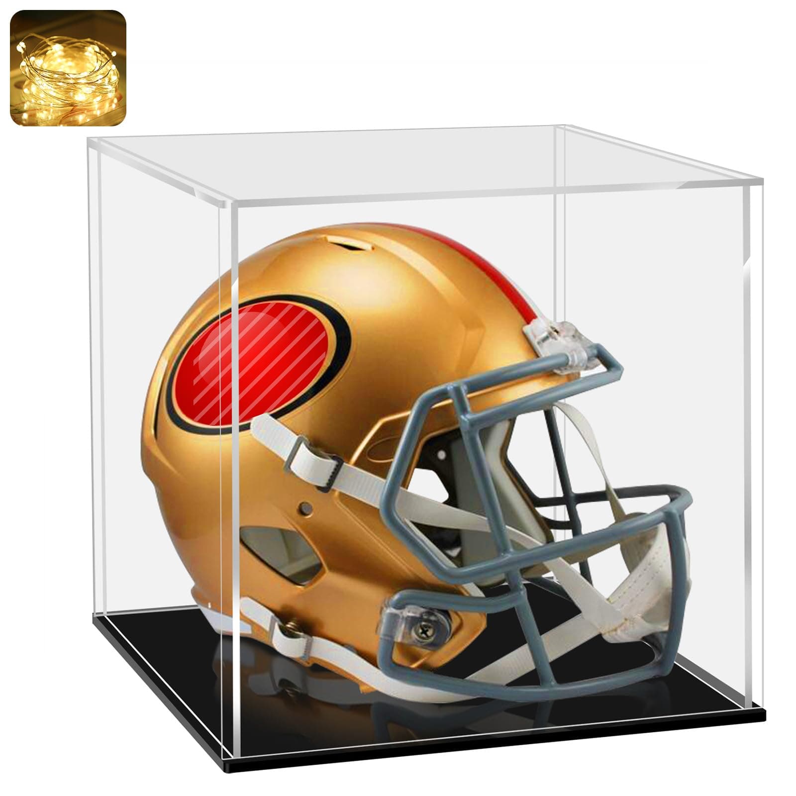 LANSCOERY Acrylic Display Case, Assemble Showcase Display Box for Collectibles, with Dustproof & Seamless Display Design, Suitable for Helmet 15.7x15.7x15.7inch Thick Black Base