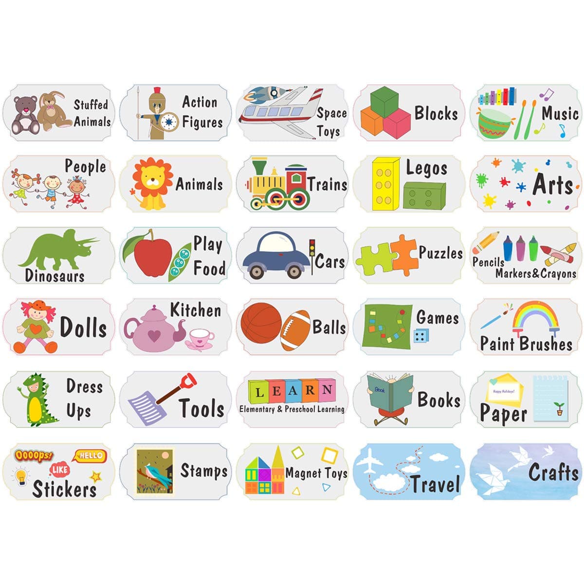 30pcs Toy Organization Labels Bin Labels Toy Storage Stickers Playroom Decals Toddler Stickers School Aged Kids Wall Decals